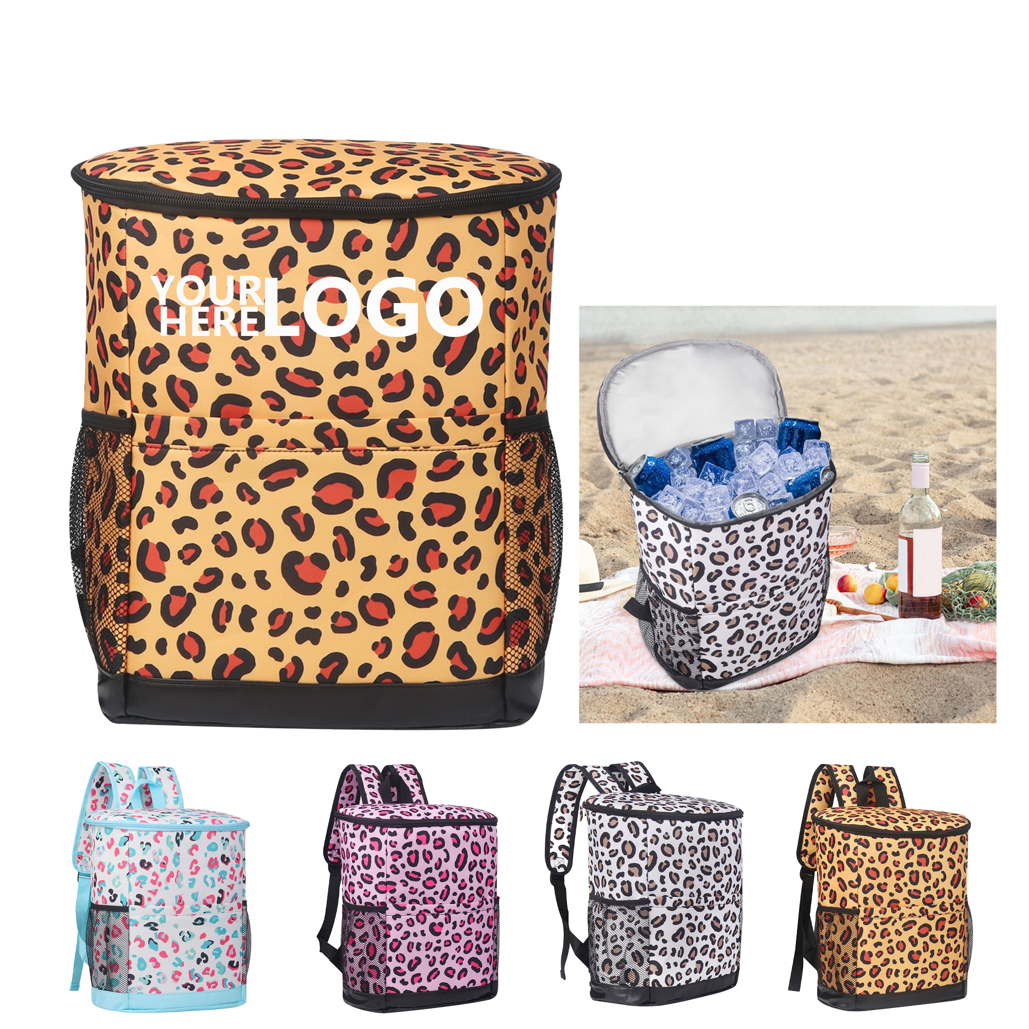 Leopard Print Oxford Insulated Backpack with Water Bottle Compartment 2