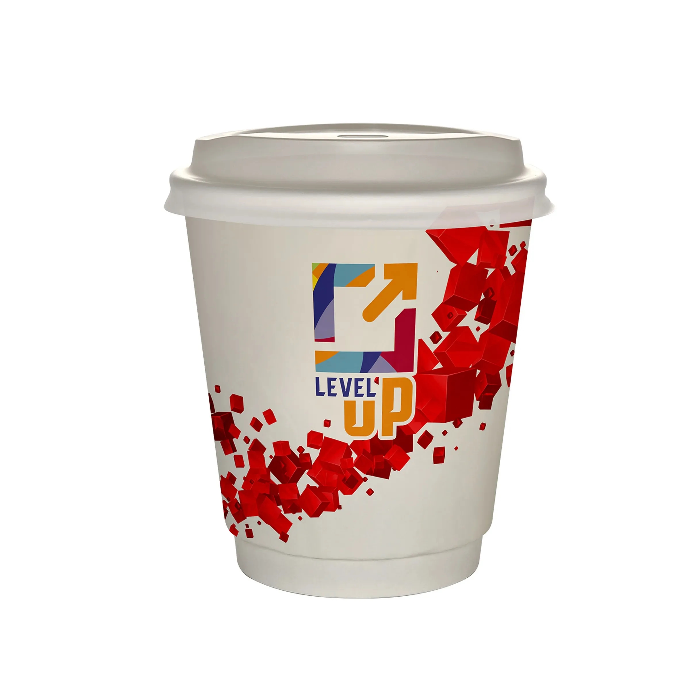 10 oz Full Color Floating Cubes Insulated Paper Cup With Lid 15