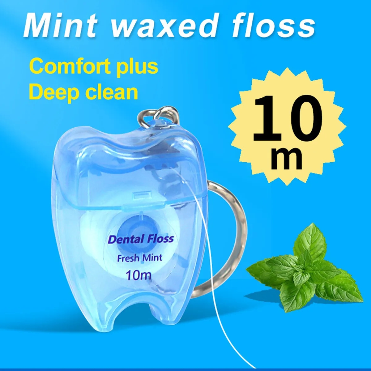 Tooth-Shaped Dental Floss Keychain, 10m Mint 3