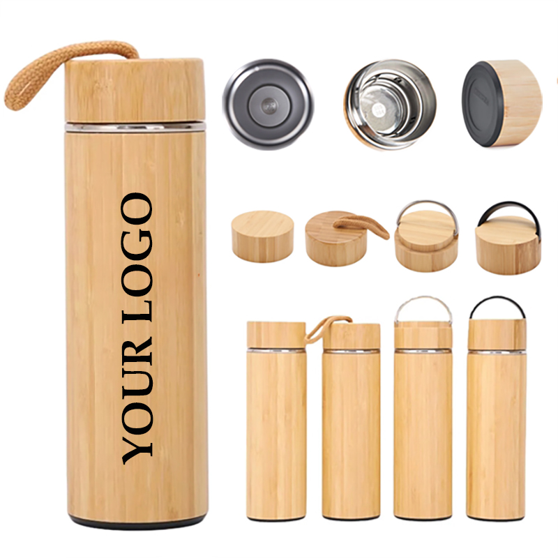 17oz Eco-Friendly Bamboo Steel Water Bottle with Carrying Handle 5