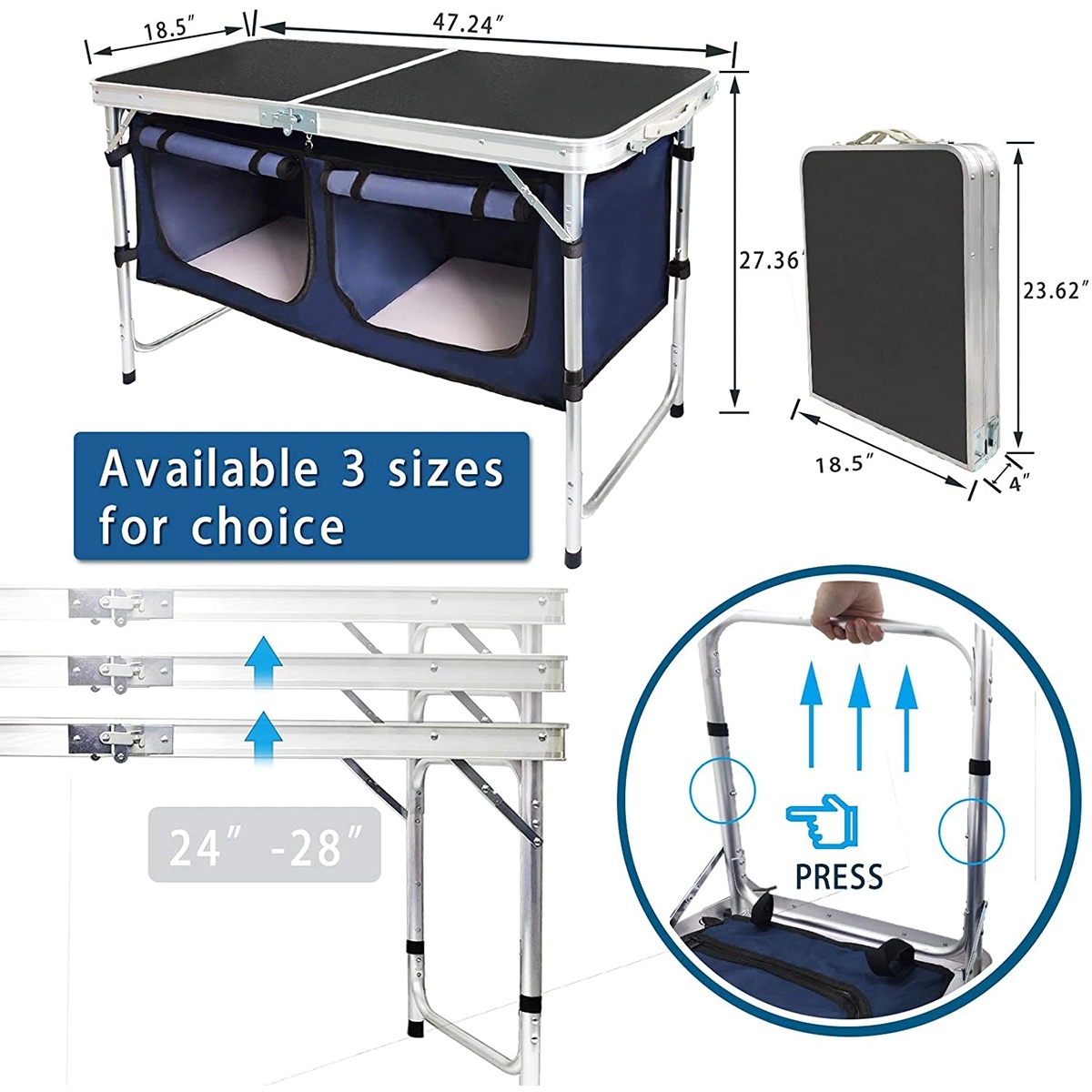 Camping Table with Adjustable Legs for Beach 5