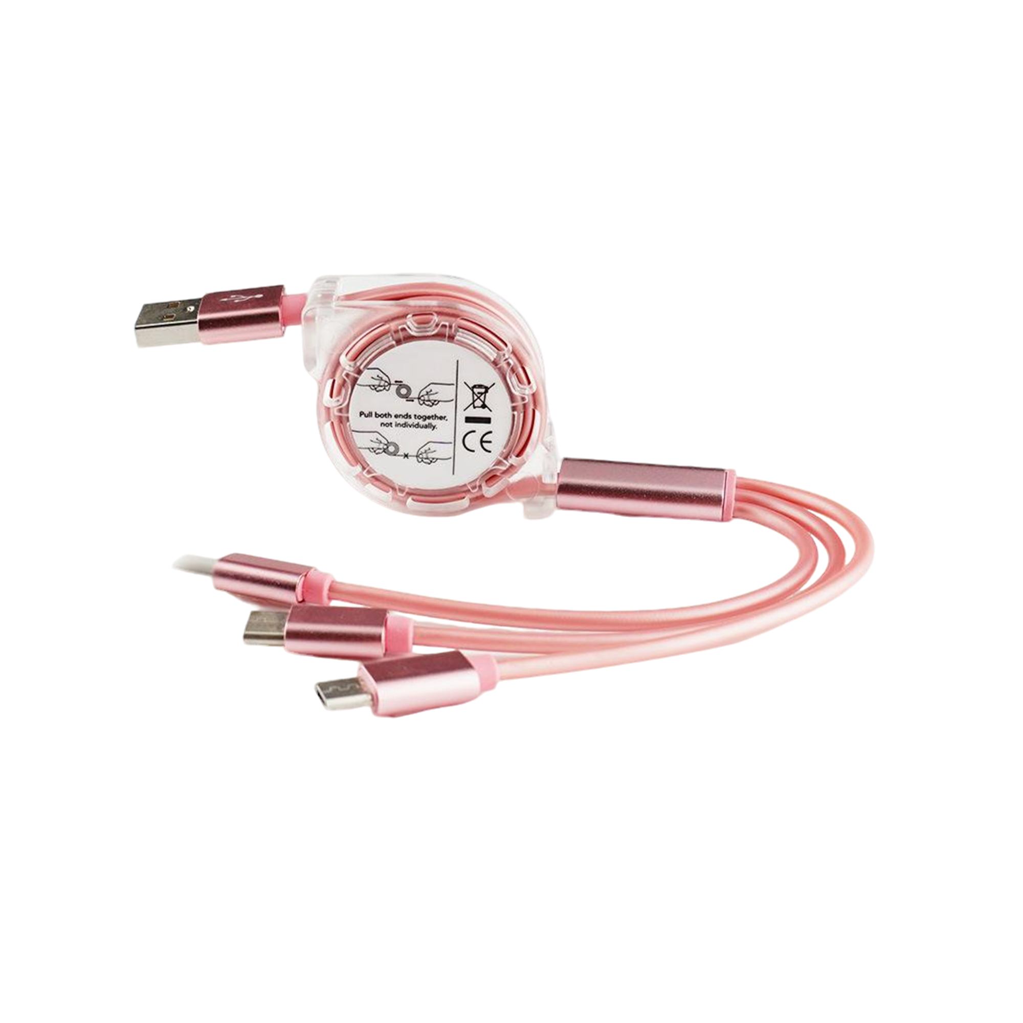 Retractable Three In One Charge Cord 39.4" 2