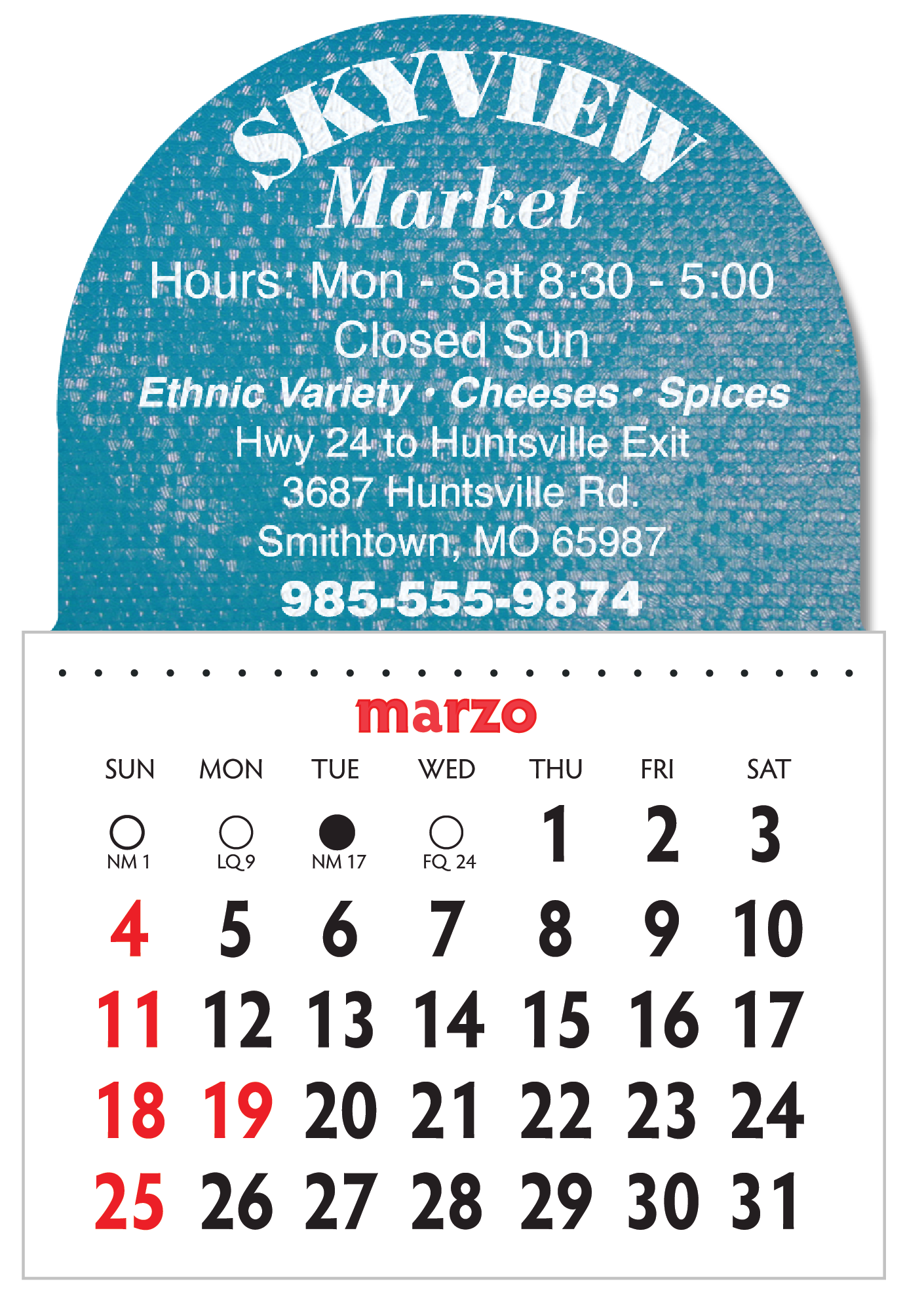 Designer Shaped Kwik-Stik 6 Mill Smooth Vinyl Spanish Calendar w/ Dome Top 1