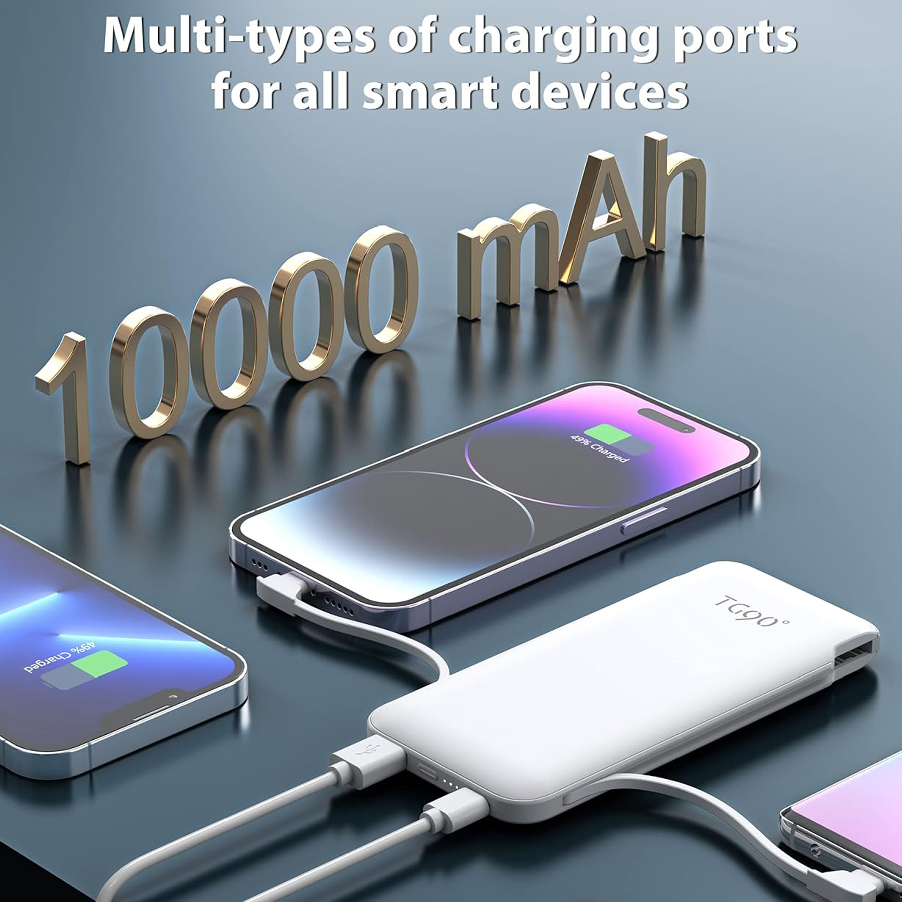 10000mAh Portable Power Bank with AC Plug and Built-in Cables 2