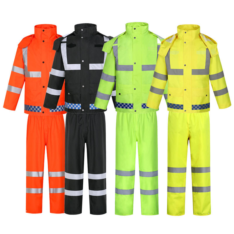 300D Oxford Waterproof Reflective Raincoat Suit 7