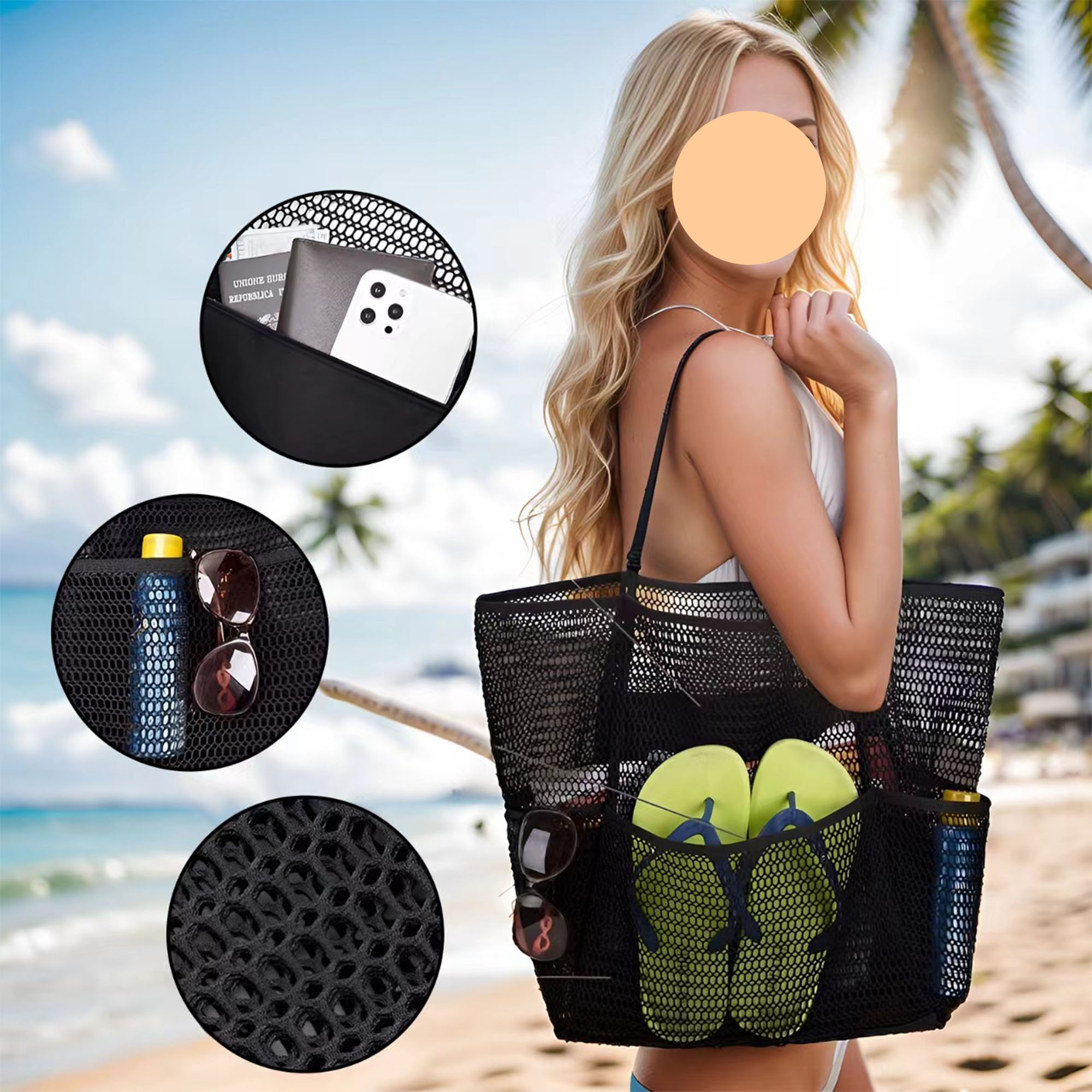 Dual-Layer Mesh Beach Tote Bag 4