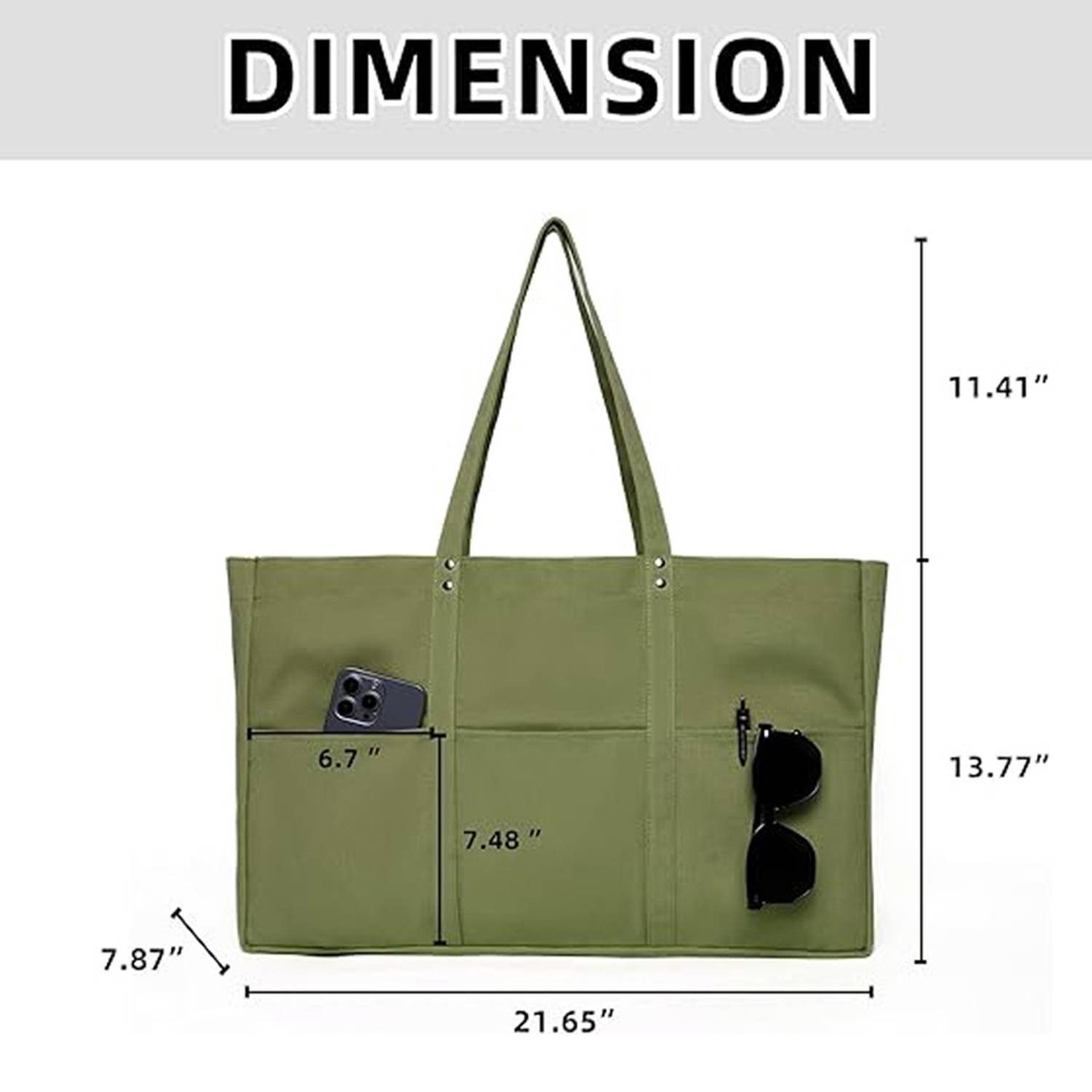 Large Capacity Canvas Tote Bag w/ Pocket for Work Travel, custom tote bag with logo imprint 11