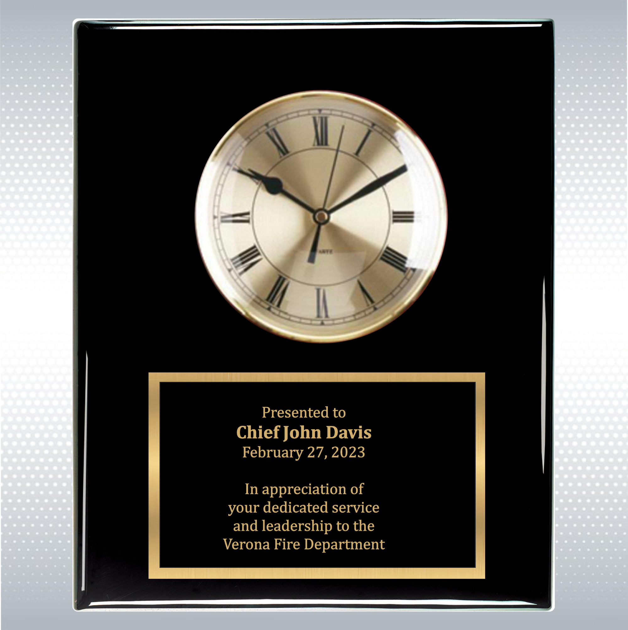 Black Piano Finish Solid Wood Plaque W/ Clock 4