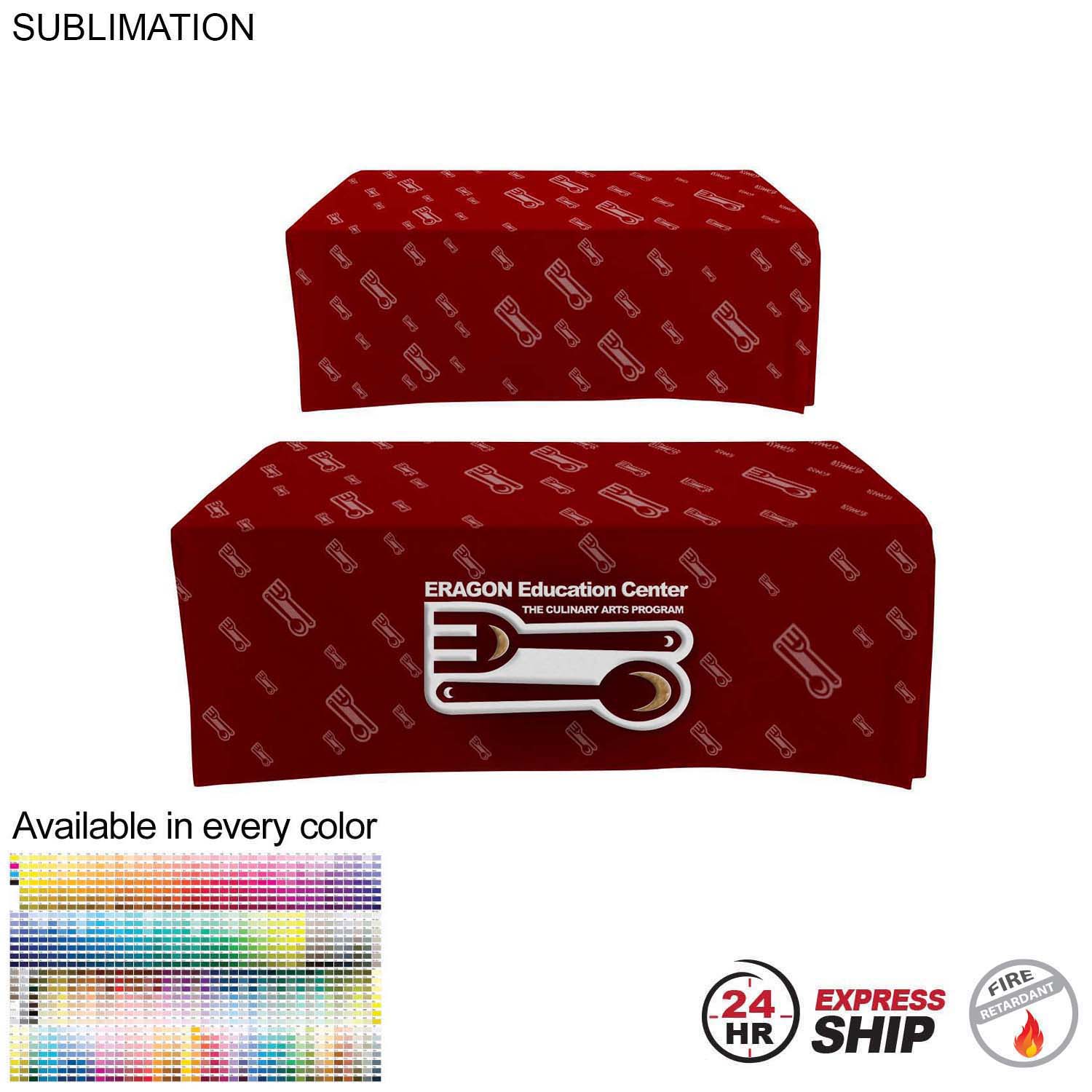 24 Hr Express Ship - Sublimated Box Style Fitted Tablecloth for 6' Table, 4 sided, Closed Back 4