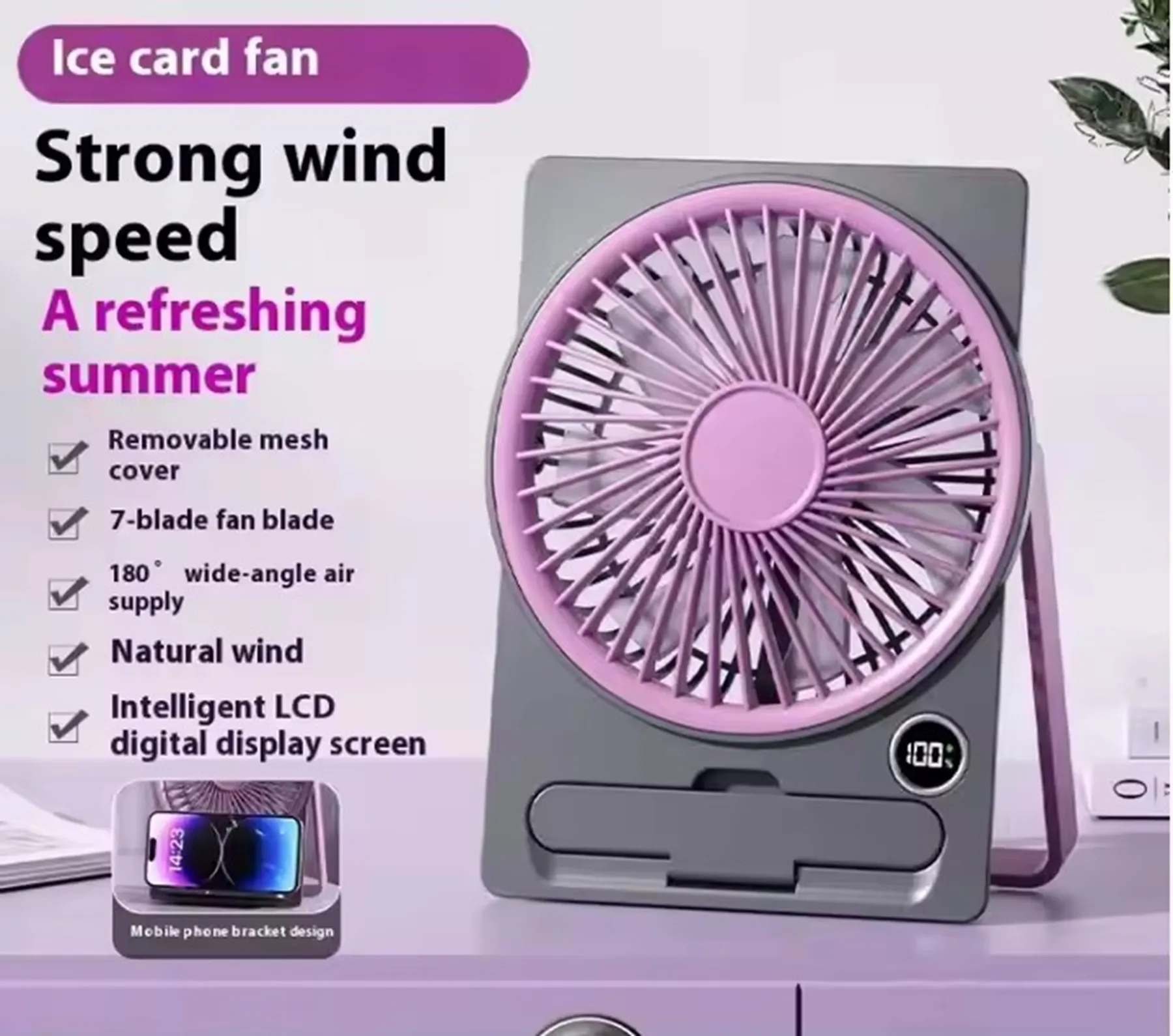 1200 mAh Digital Display Desktop Fan with Phone Stand 8