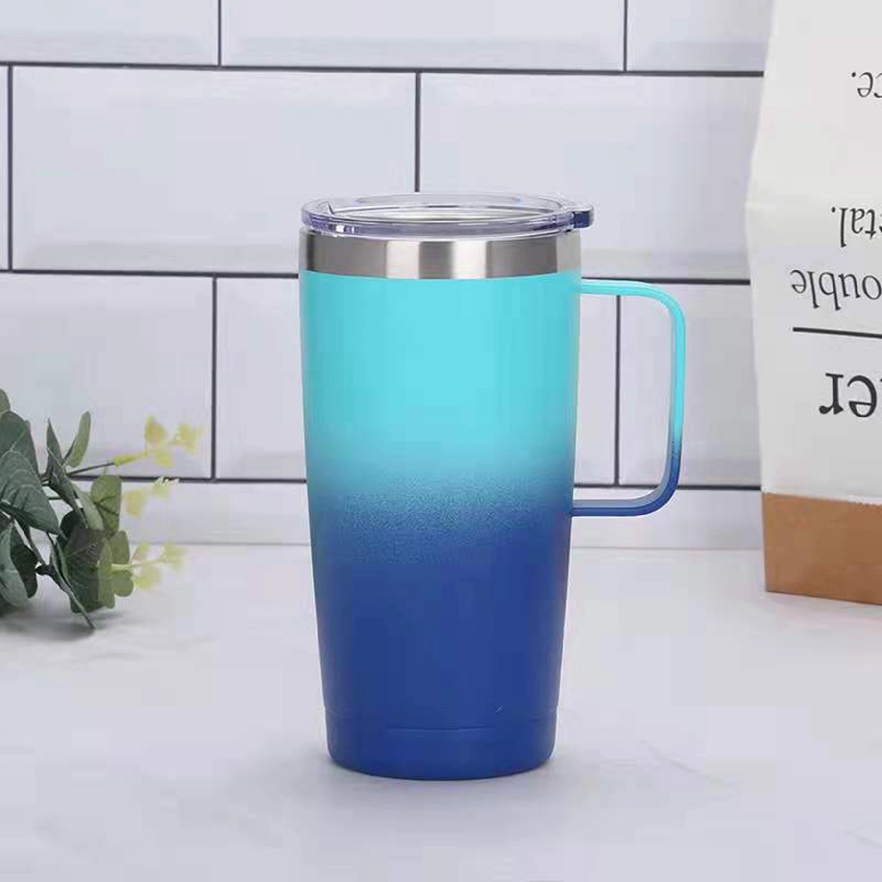 20 oz Gradient Double Wall Coffee Travel Mug with Handle 7