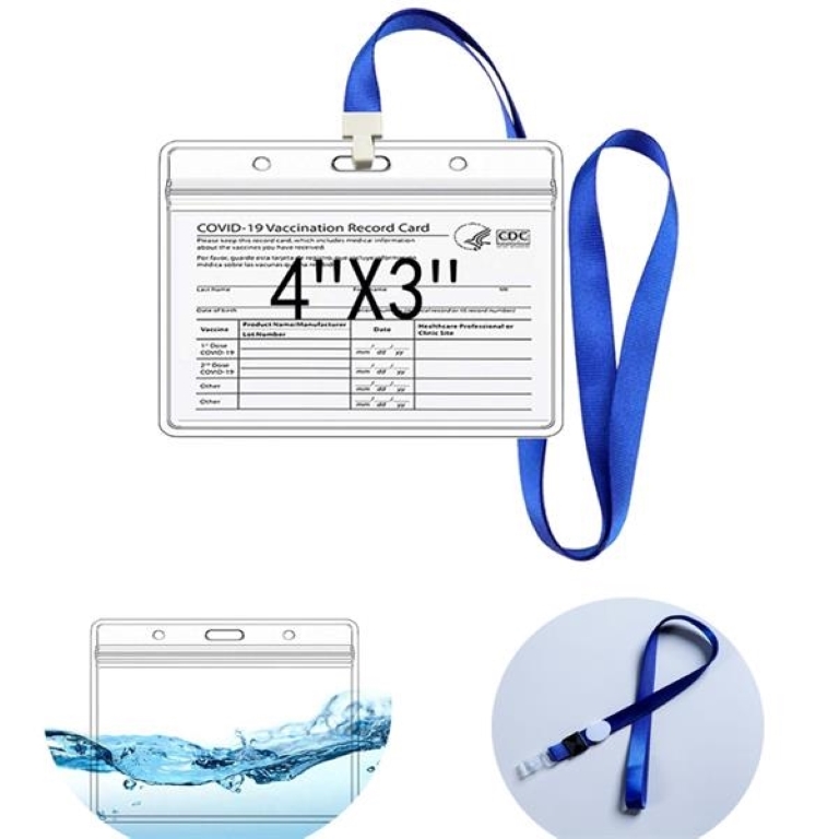 4" x 3" PVC Vaccine Card Holders with Lanyard 1