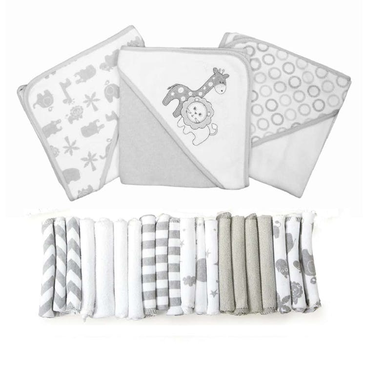 Baby Hooded Towels & Washcloths Sets - Gray Lion 23-Piece Gift Set 2