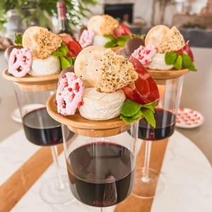 Wooden Wine Glass Lid Dessert Treat Tray 4