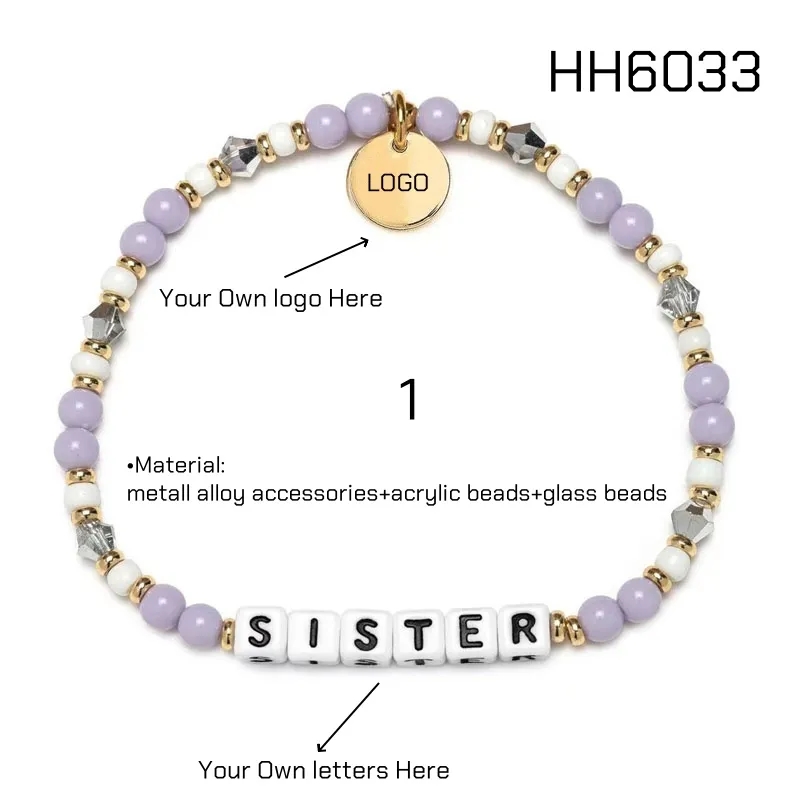Stackable Letter Beaded Stretch Bracelets with LOGO Charms 4