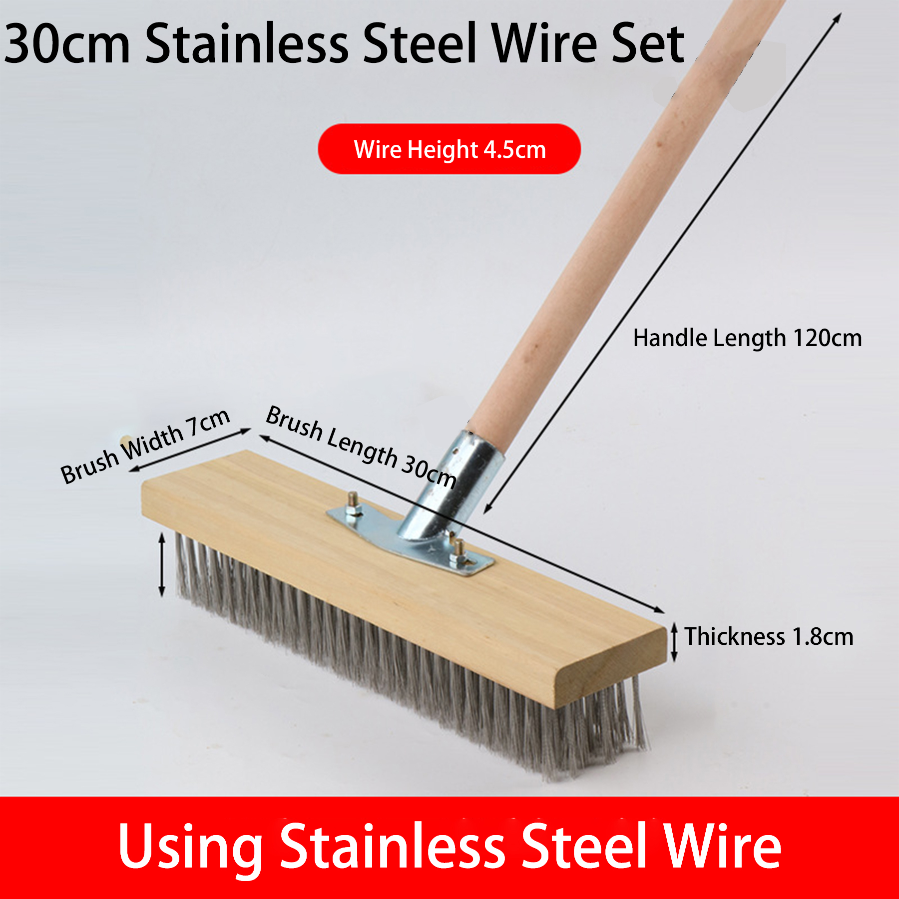 11 13/16" Stainless Steel Wire Deck Brush with Wooden Back and Galvanized Steel Wire 11 inch 2