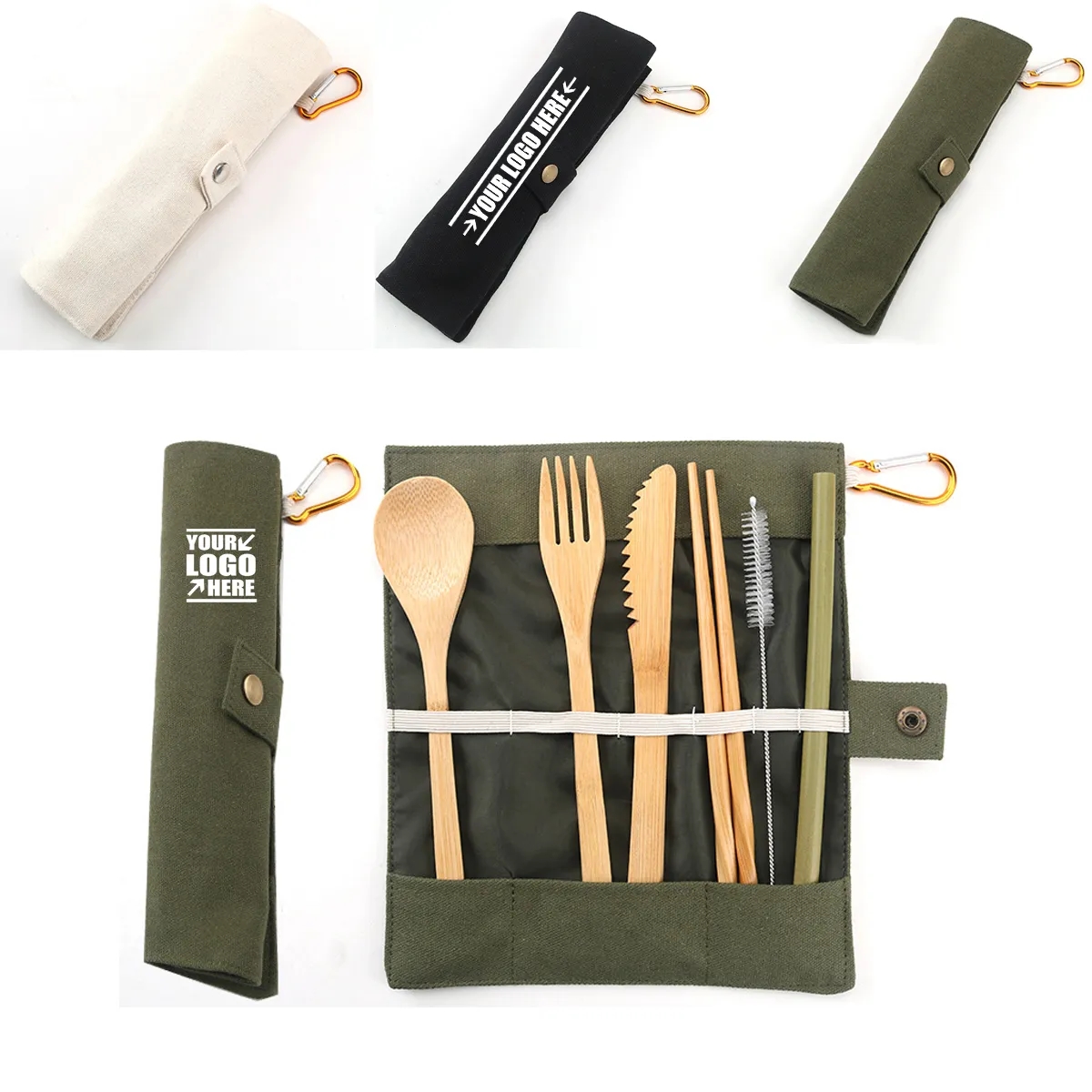 Bamboo 7 pcs Cutlery Set with Mountaineering Buckle 4