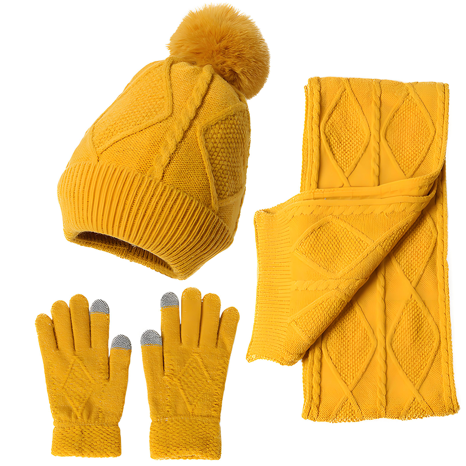 Winter Warm and Thick Hat Scarf Gloves Set of Three 2
