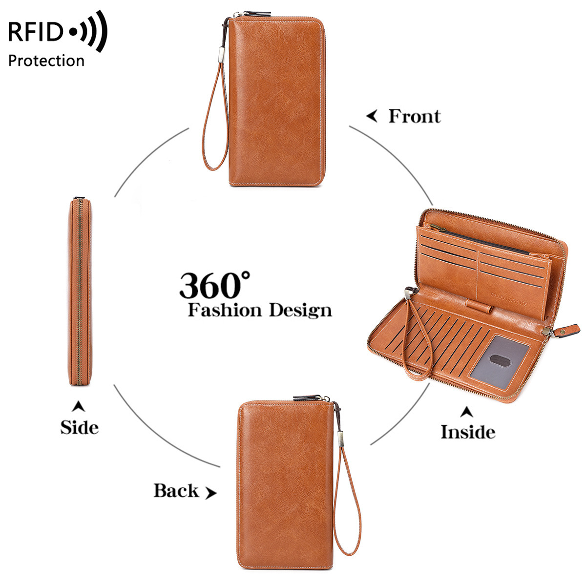 Women's RFID Blocking Wallet With Zipper 4