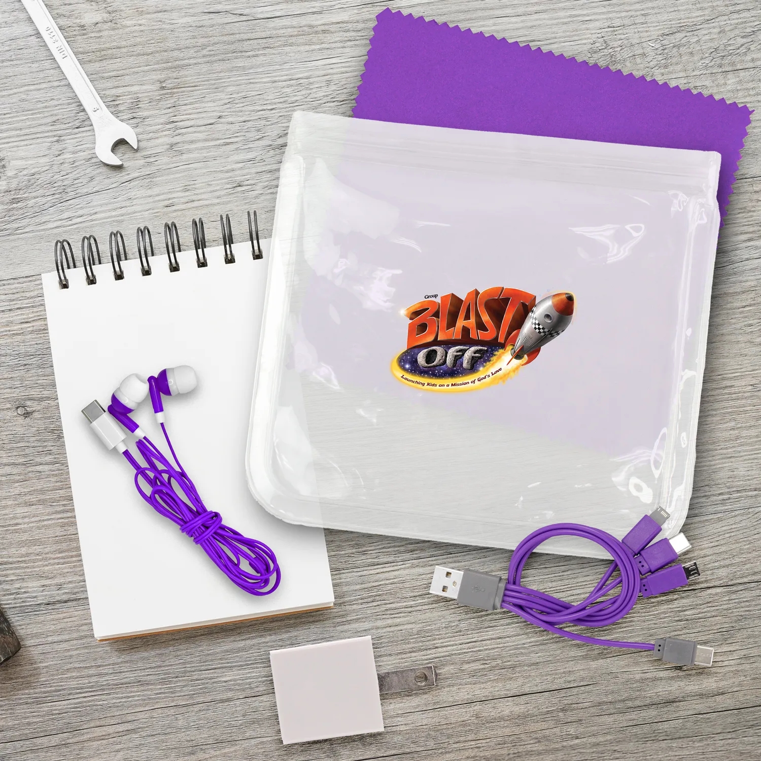 Clear Wall, Cable, Ear Bud & Cloth Set 5