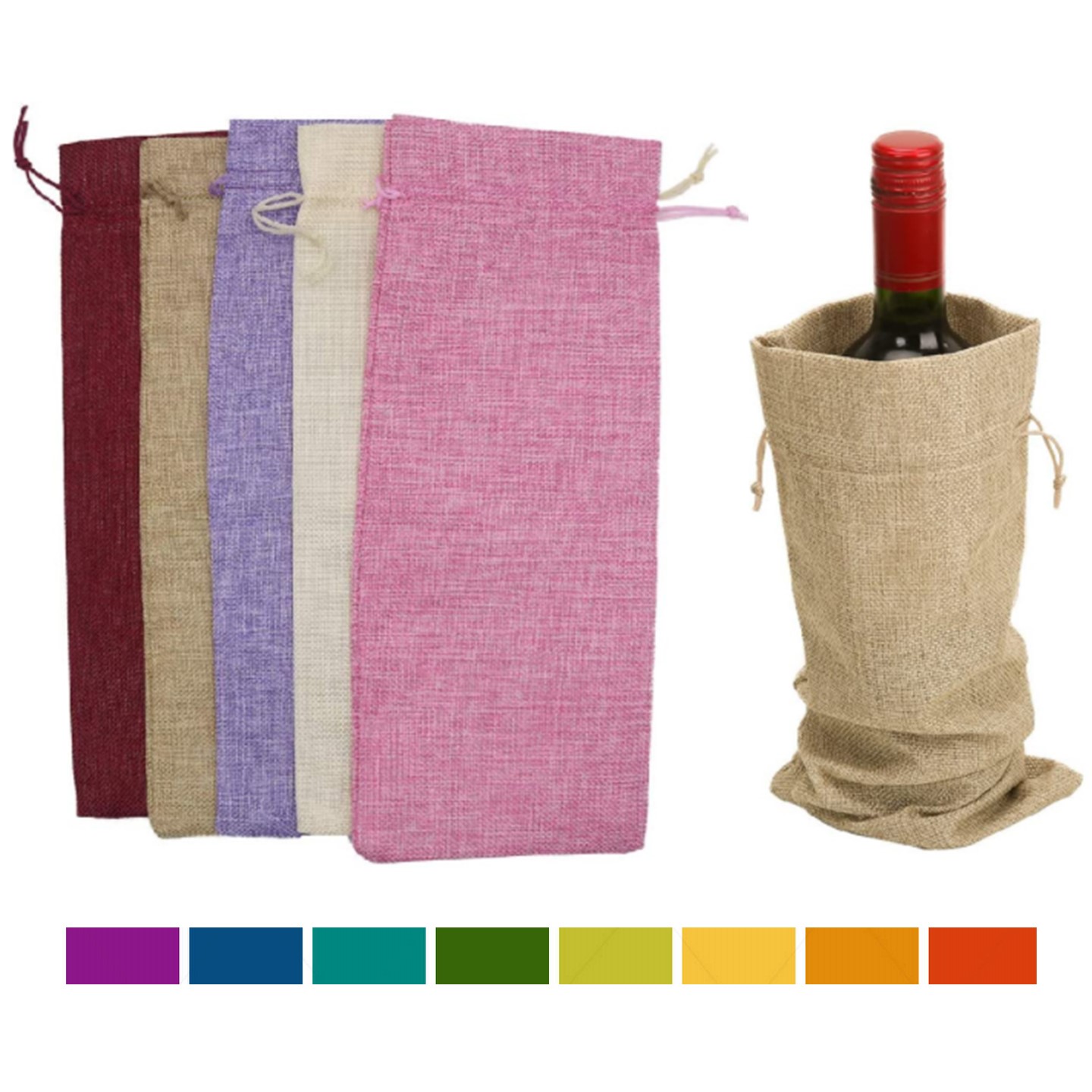 Custom Jute Wine Drawstring Pouch 2