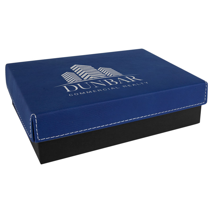 7 3/8" x 5 3/4" Blue/Silver Gift Box with Leatherette Lid 1