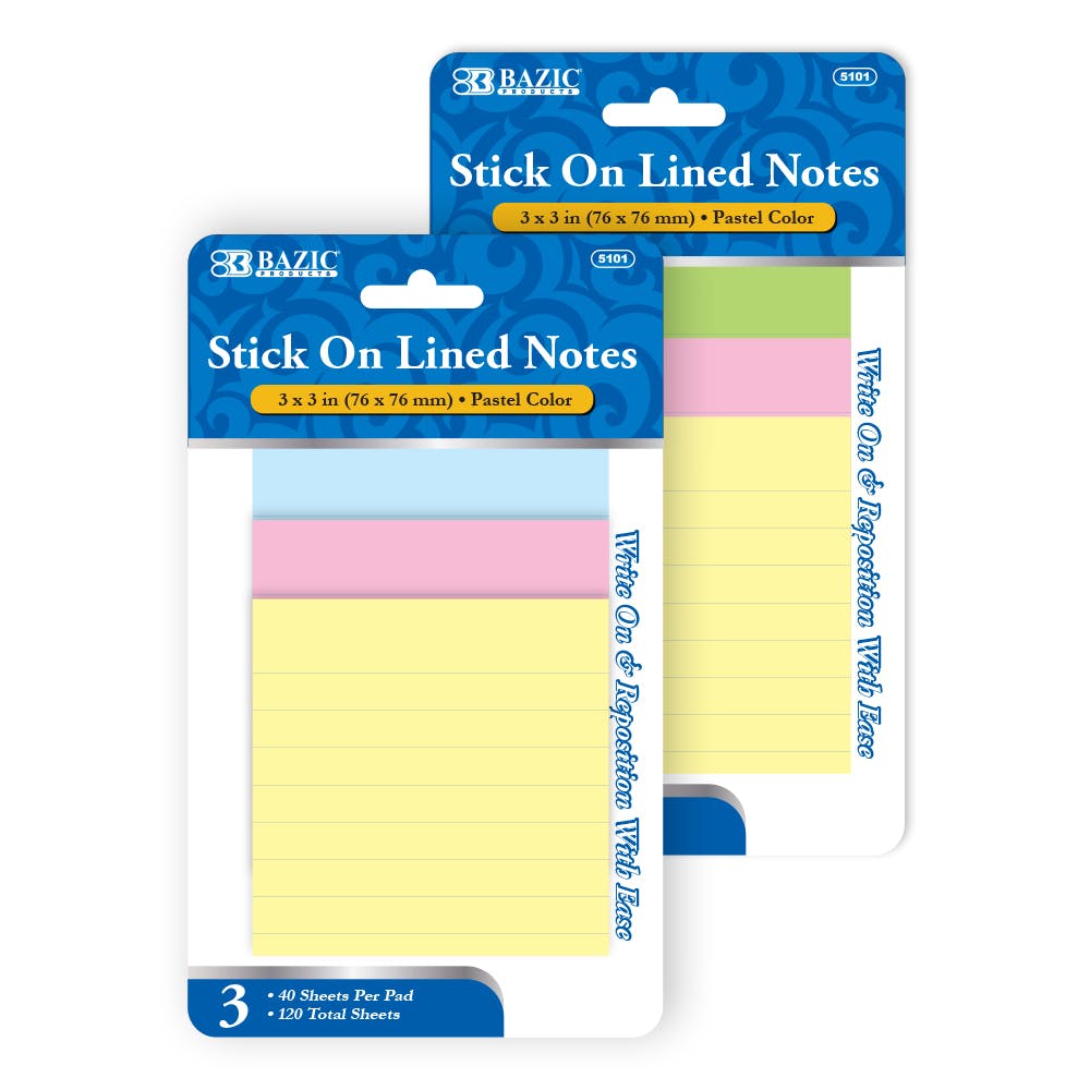 Stick On Notes - 3 Count Lined 40 Sheets Each 2
