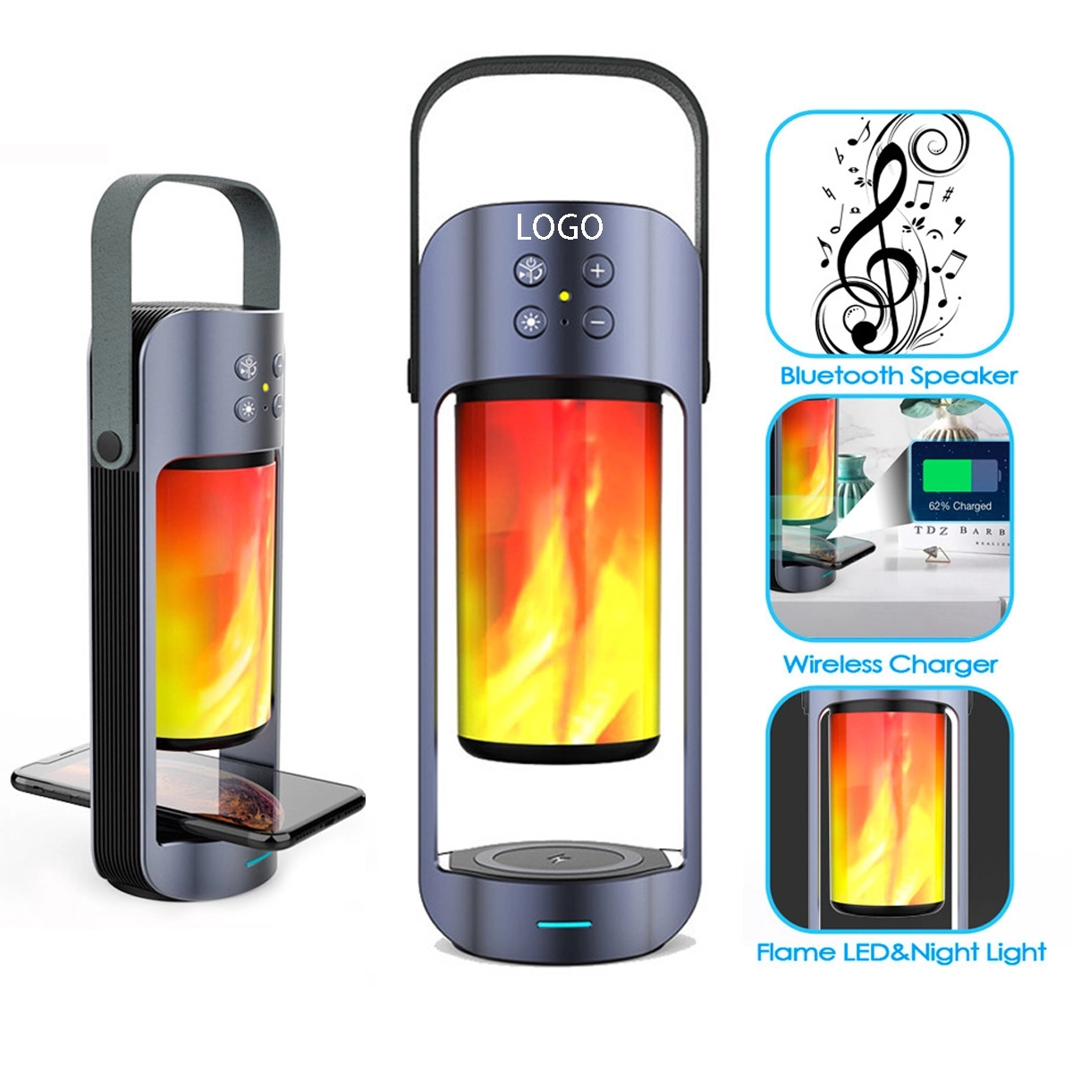 Bluetooth Speaker Flame Lamp With Wireless Charger 4