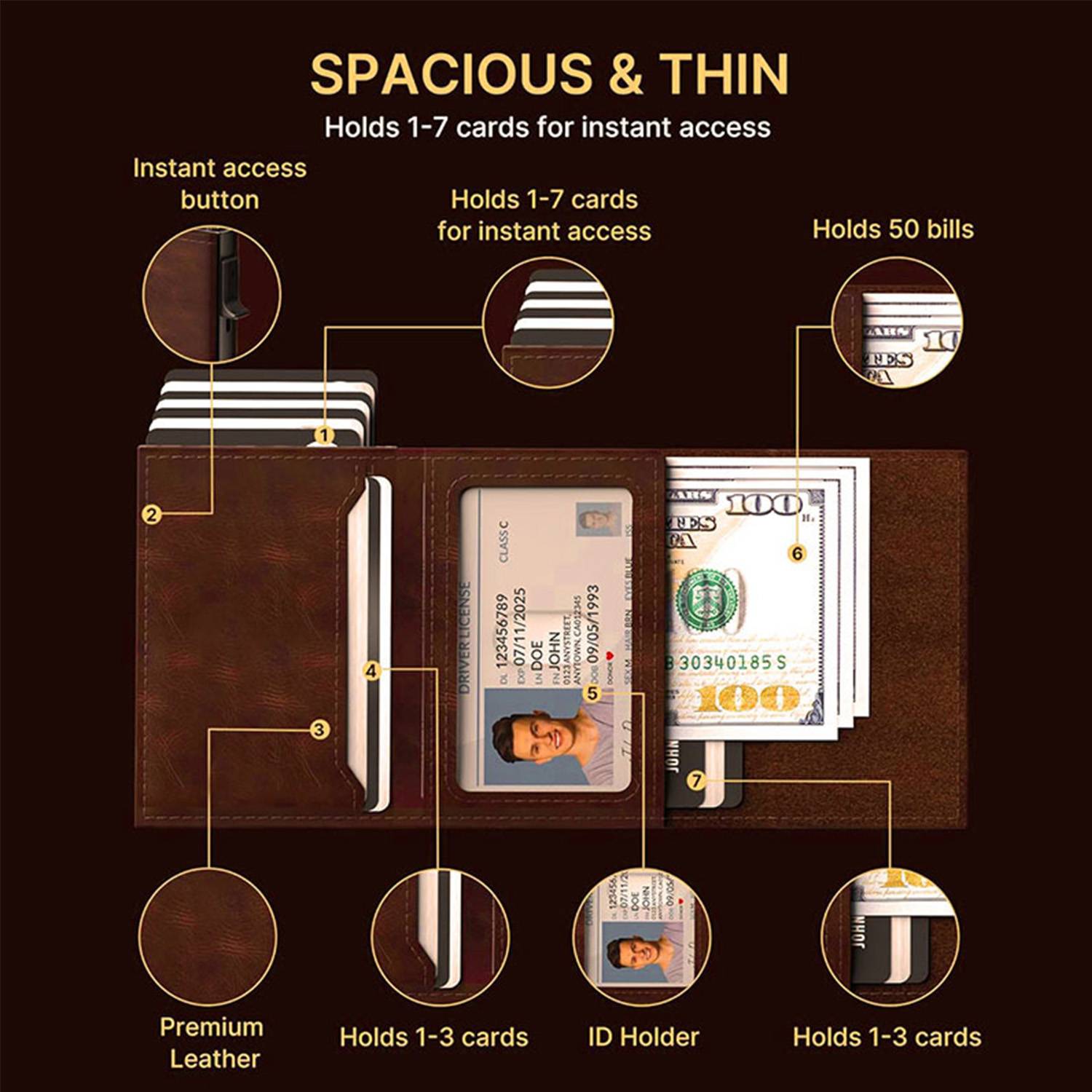 Magnetic Microfiber Leather RFID Trifold Wallet 6