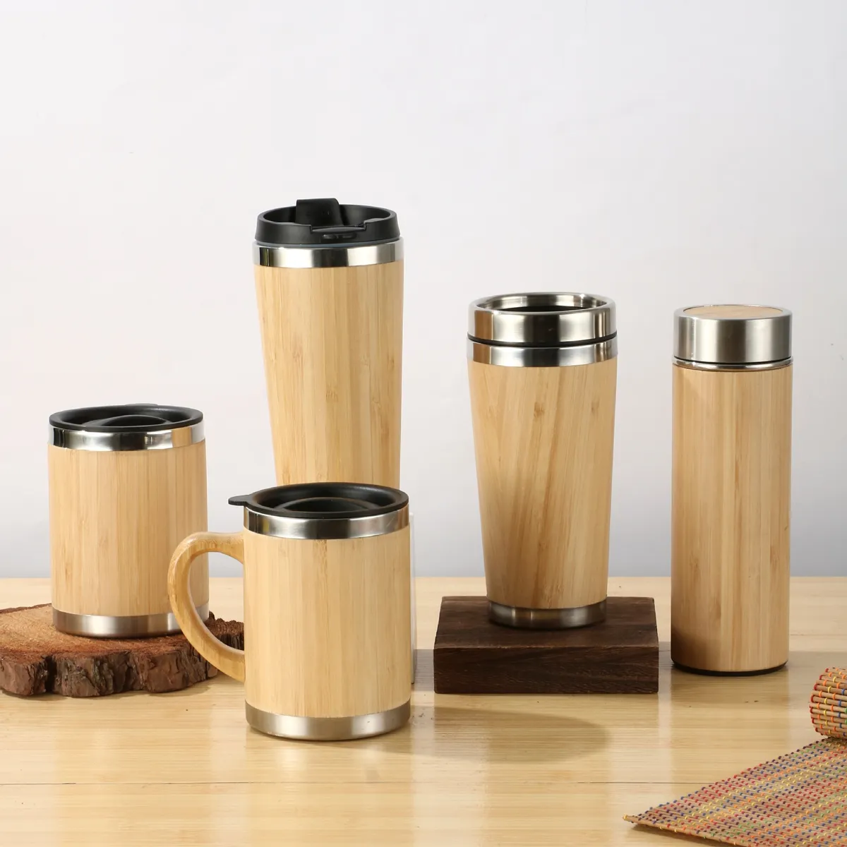 12OZ. Stainless Steel Bamboo Travel Mug with Handle and Lid 6