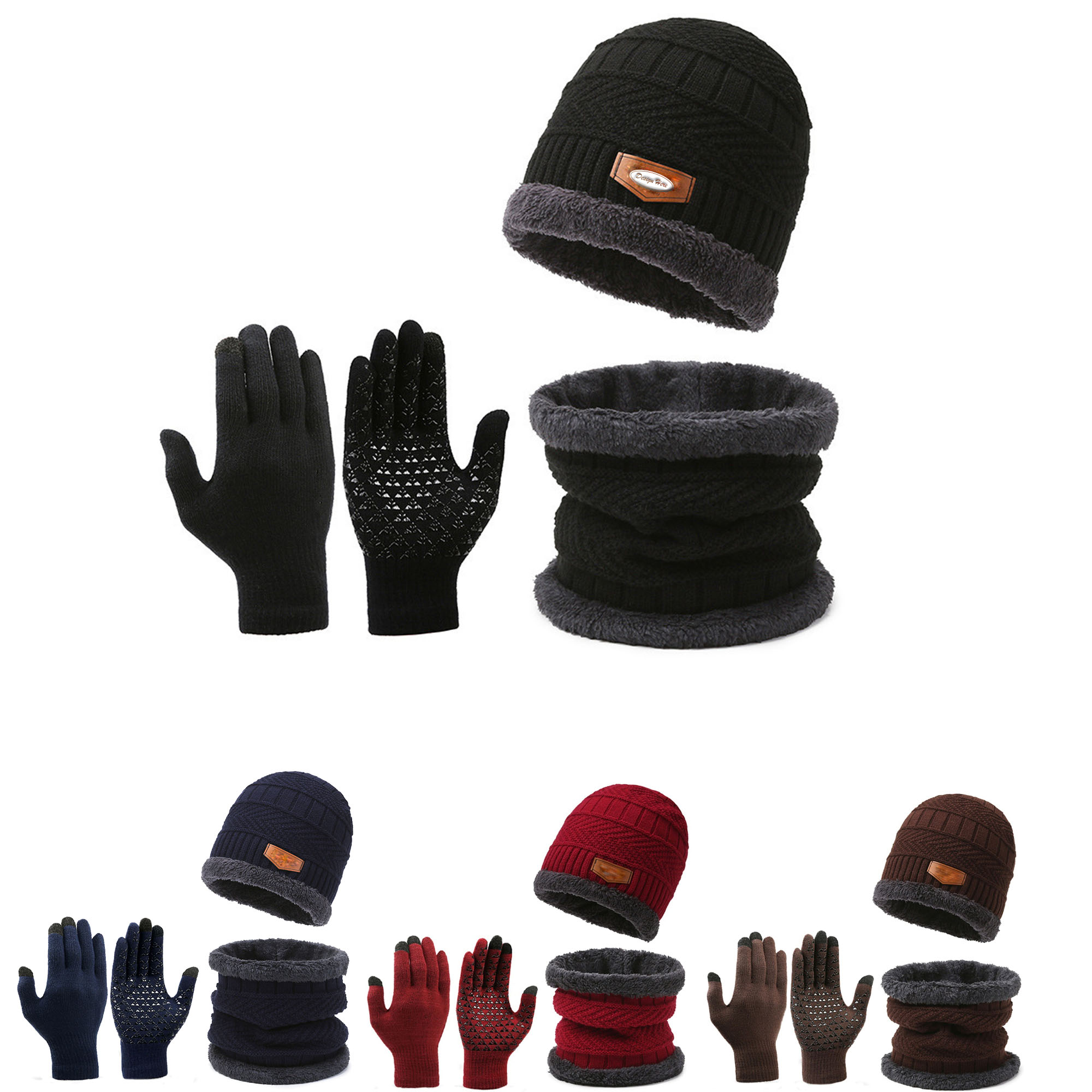 Winter Hat Scarf Gloves Slouchy Beanie Snow Knit 2