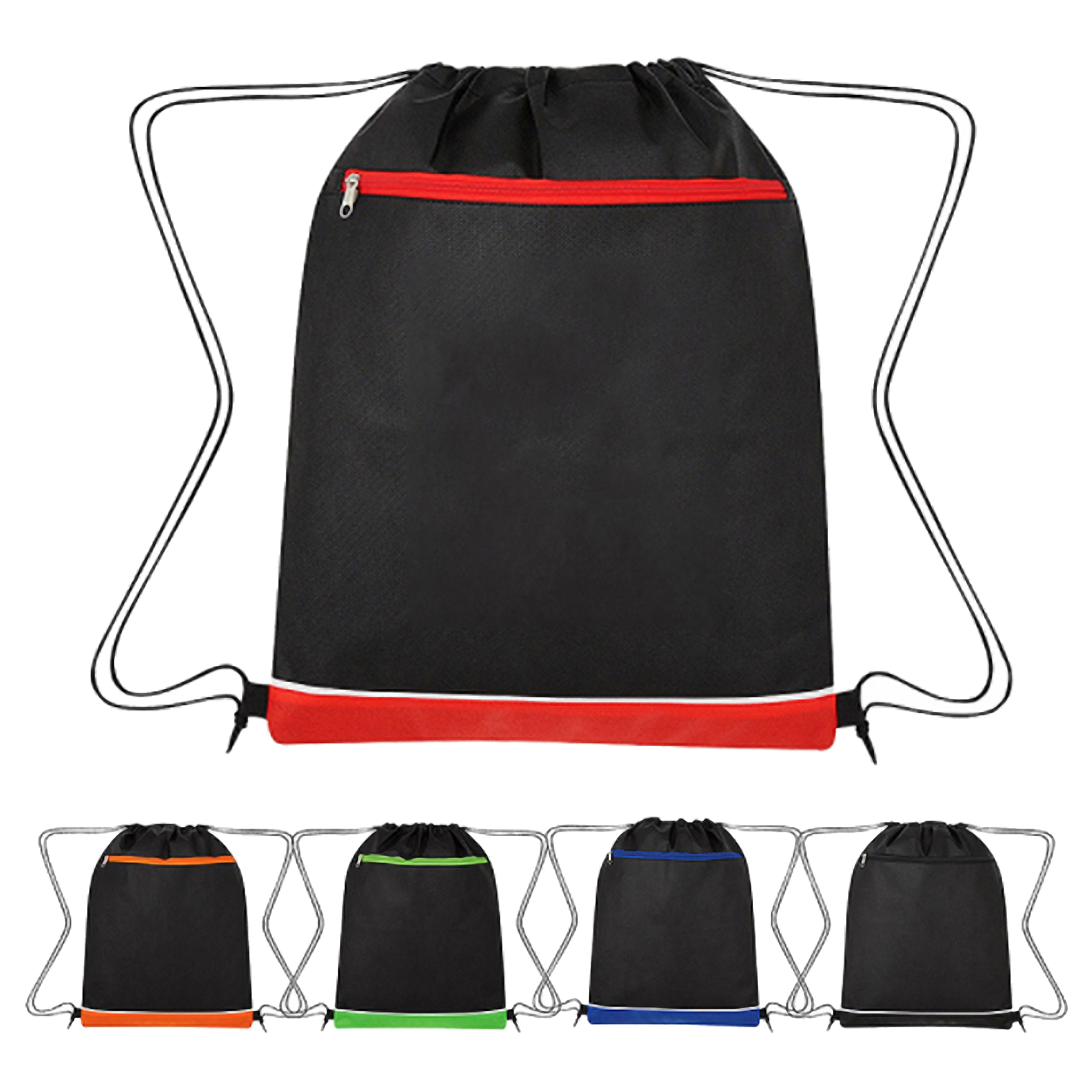 Drawstring Backpack with Zipper Pocket 210D Polyester 2