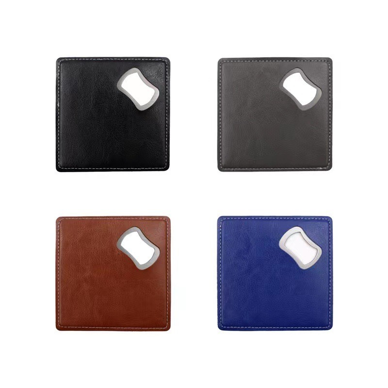 Square Leatherette Coaster With Bottle Opener 2