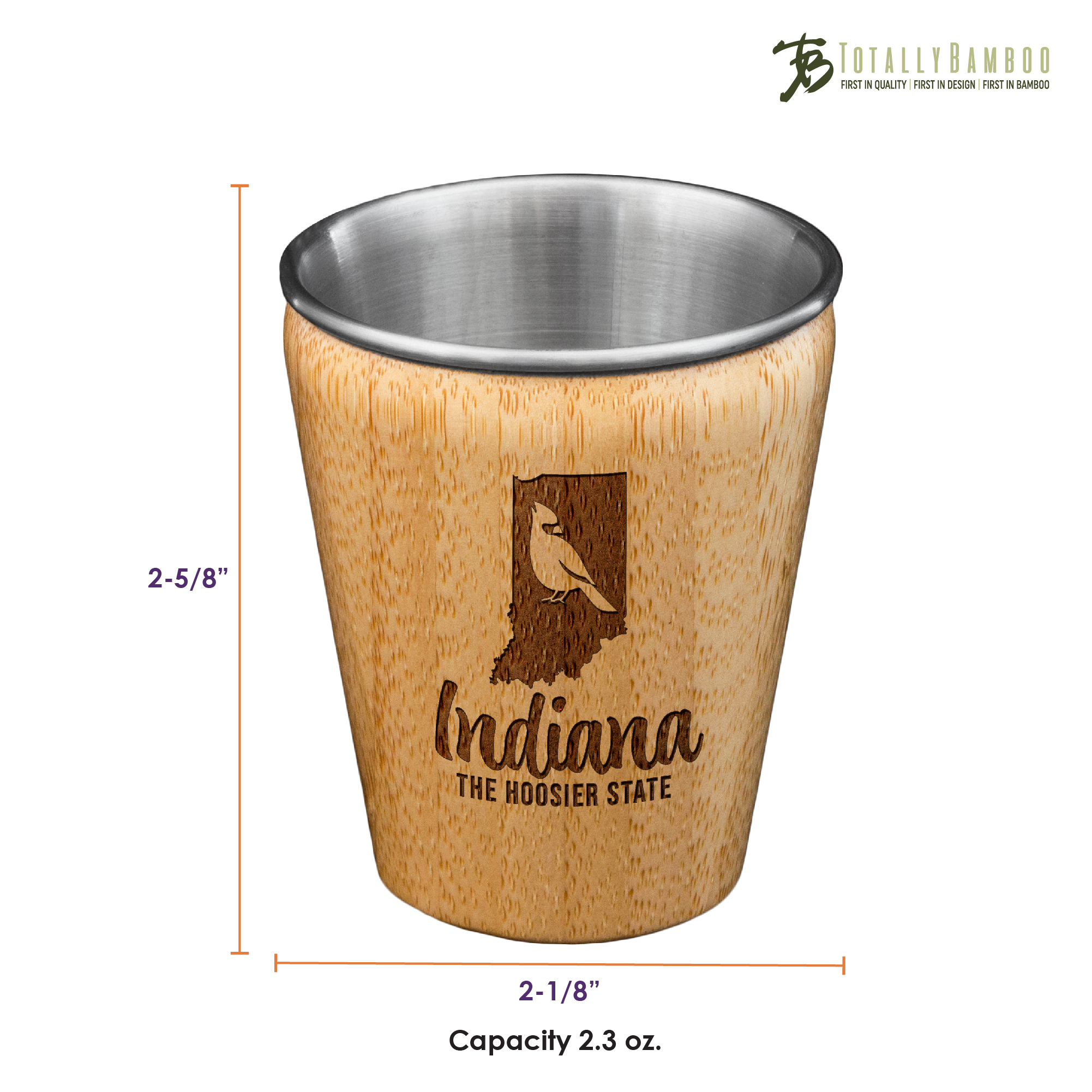 Indiana State Bamboo and Stainless Steel Shot Glass 2