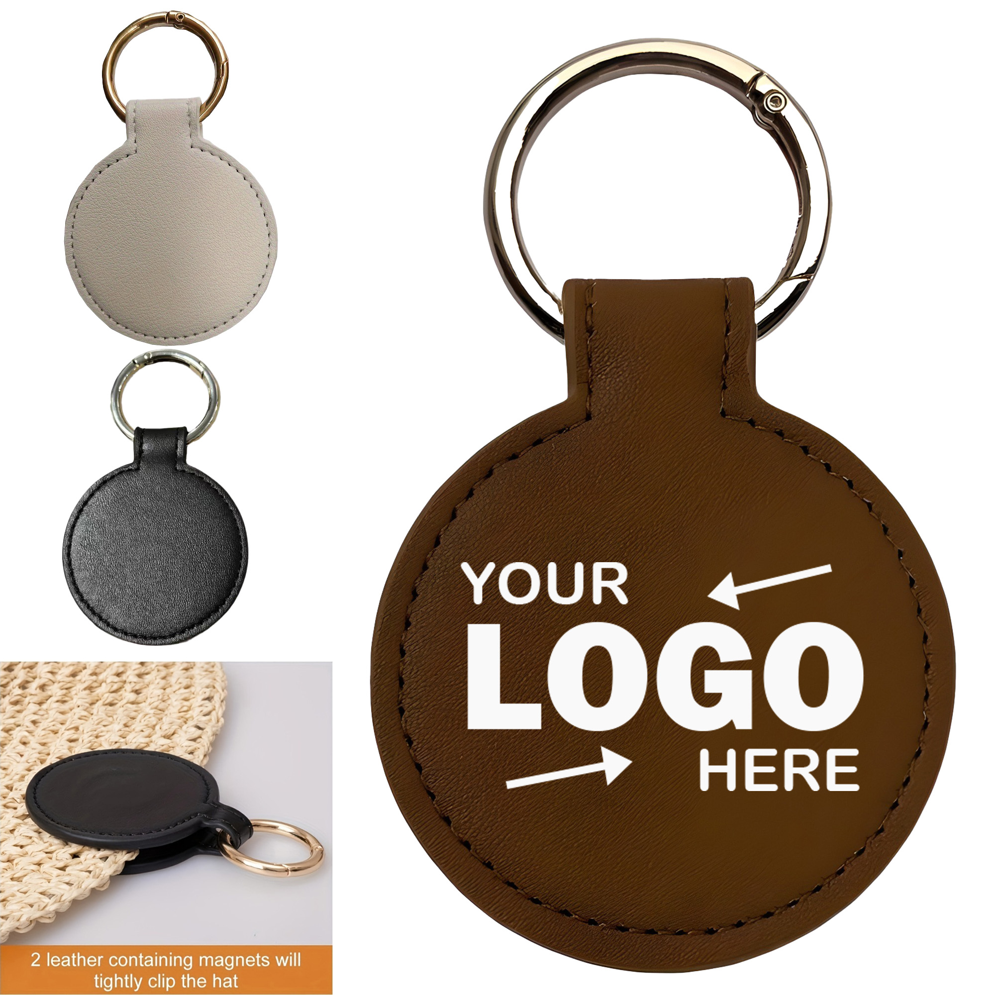 Customized Circular PU Leather Magnetic Cap Clip 2