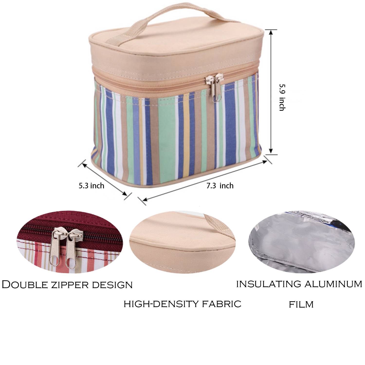 Portable Striped Insulated Lunch Bag 3