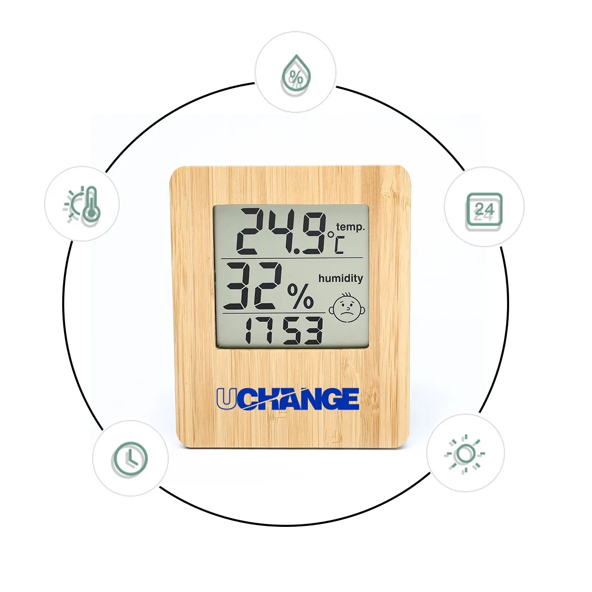 Bamboo LCD Desk Clock With Temperature And Humidity 5