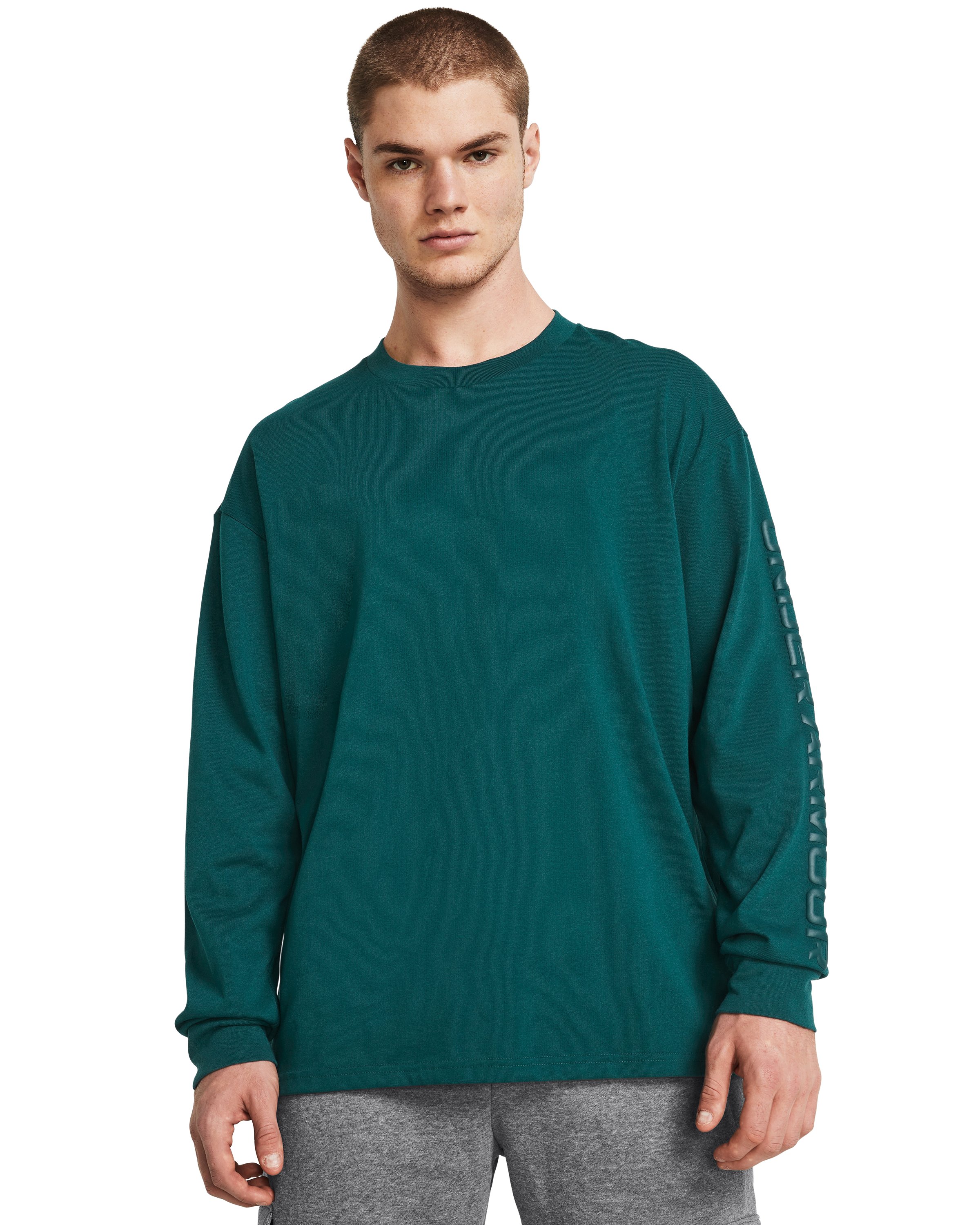 UA Heavyweight Tonal Wordmark Men's Long Sleeve, custom hoodie or sweatshirt with logo imprint 4