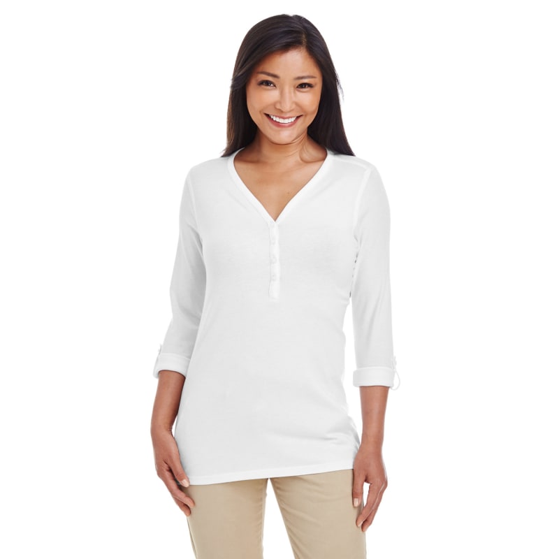 Devon & Jones Ladies' Perfect Fit™ Y-Placket Convertible Sleeve Knit Top 4