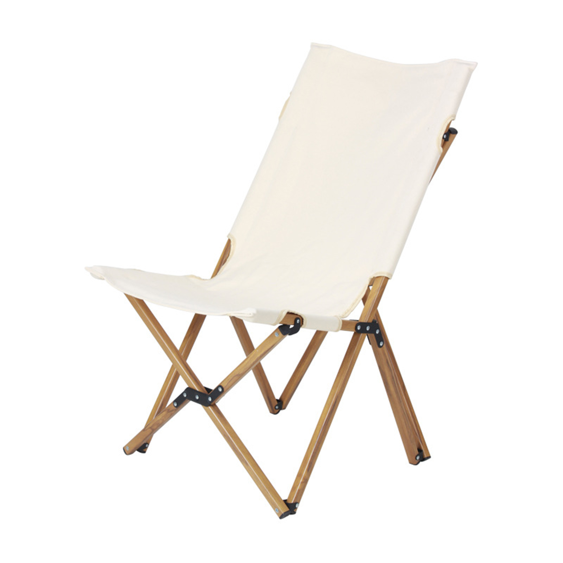 White Canvas Camping Folding Wood Chair 2