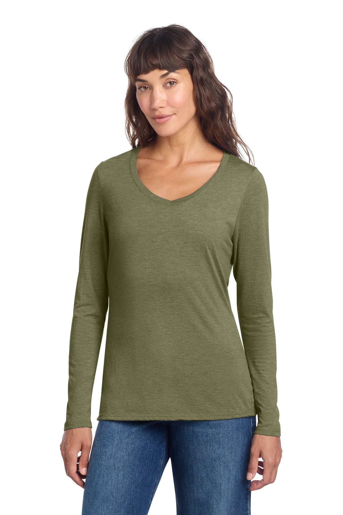 District Women's Perfect Tri Long Sleeve V-Neck Tee DT135 95