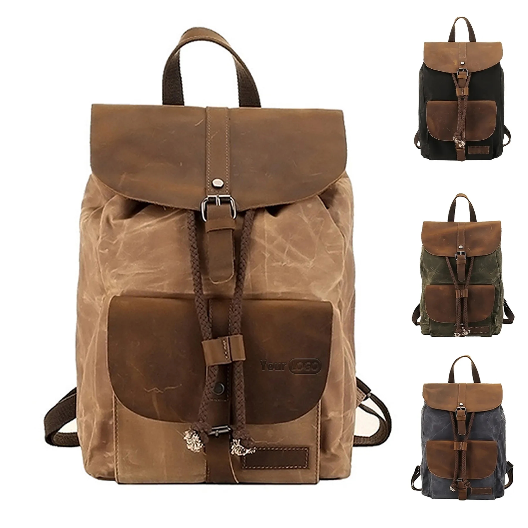 Vintage Waterproof Backpack Daypack Made of Canvas Leather 3