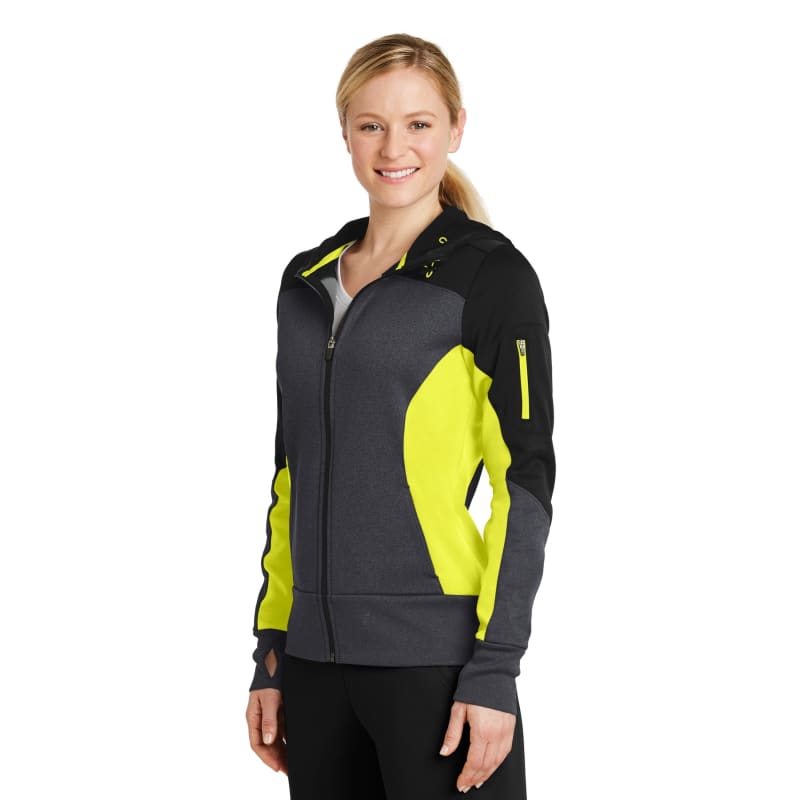 Sport-Tek Women's Tech Fleece Colorblock Full-Zip Hooded Jacket. 21