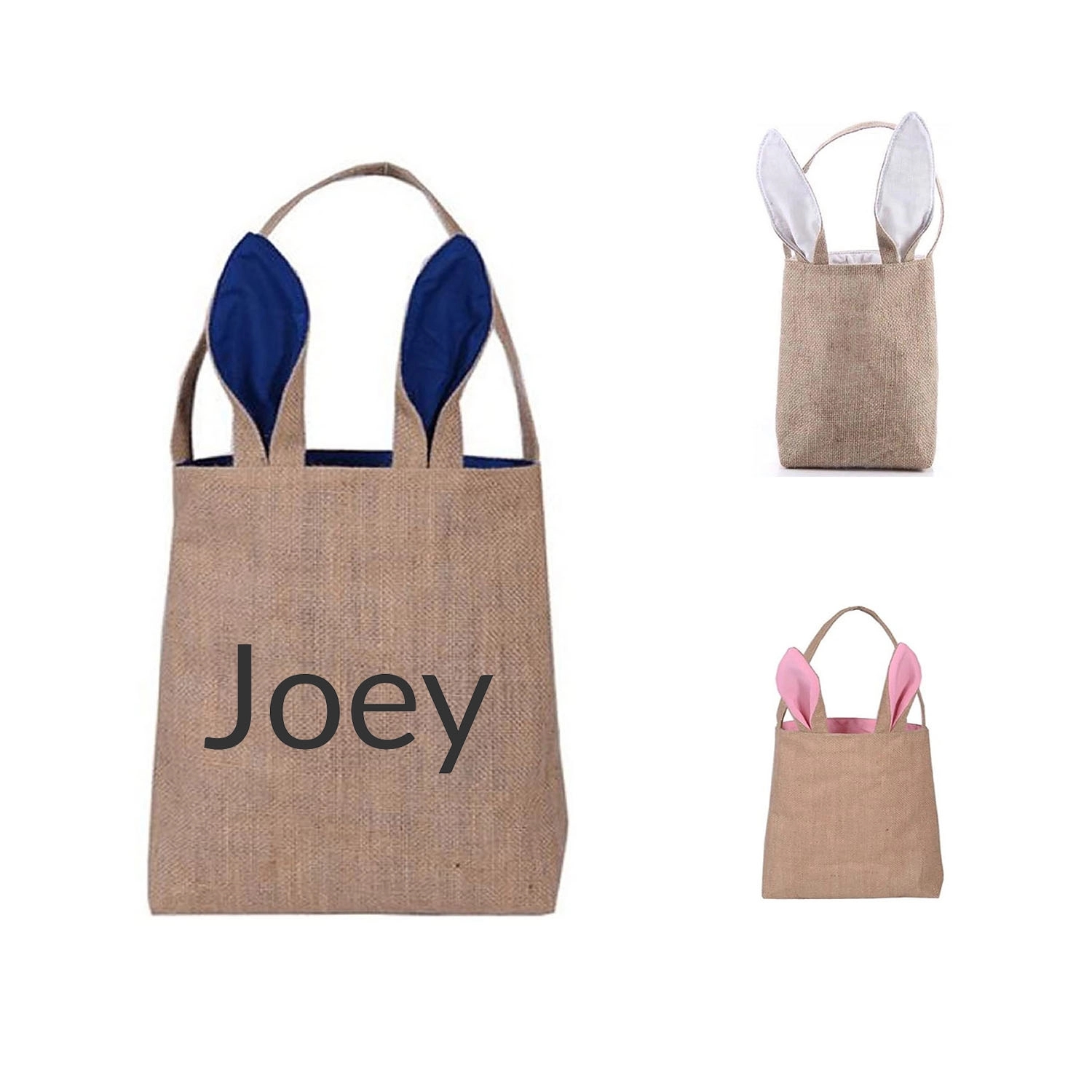 Easter Bunny Rabbit Ears Burlap Jute Shopping Bag, custom tote bag with logo imprint 3