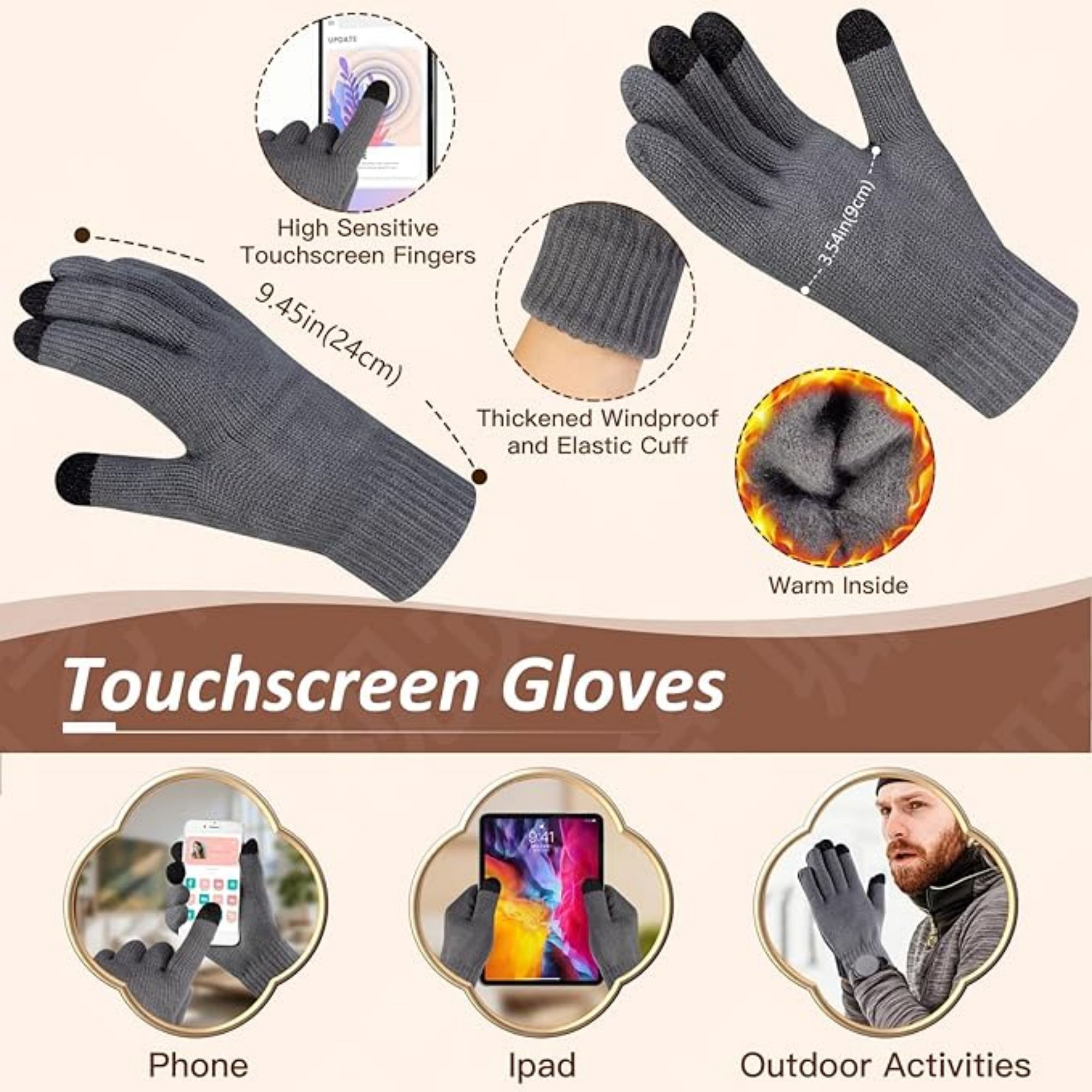 Warm Knit Themal Gloves Long Scarf Set 2
