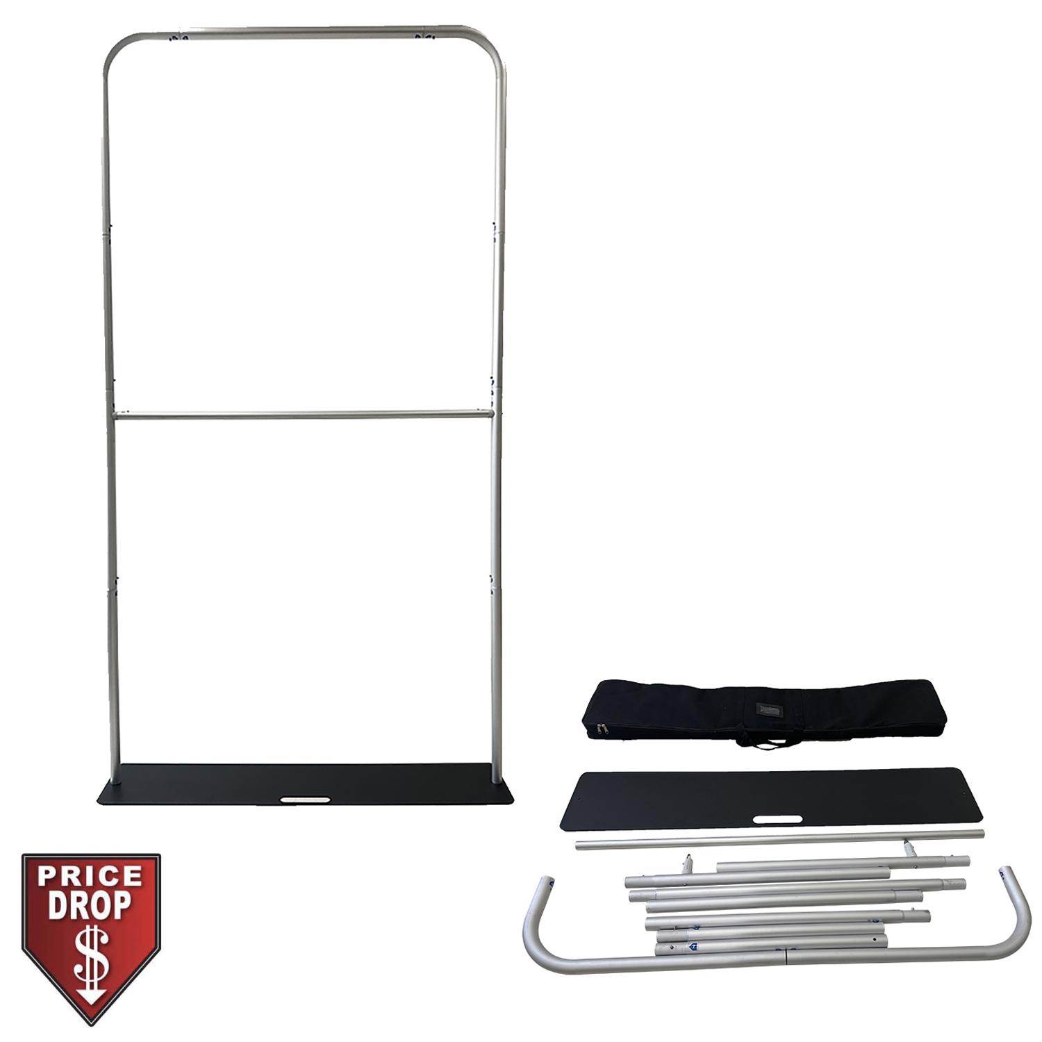 4'W x 90"H EuroFit Banner Hardware Only, Frame with Steel Base and Carry Case. Graphics not included 4