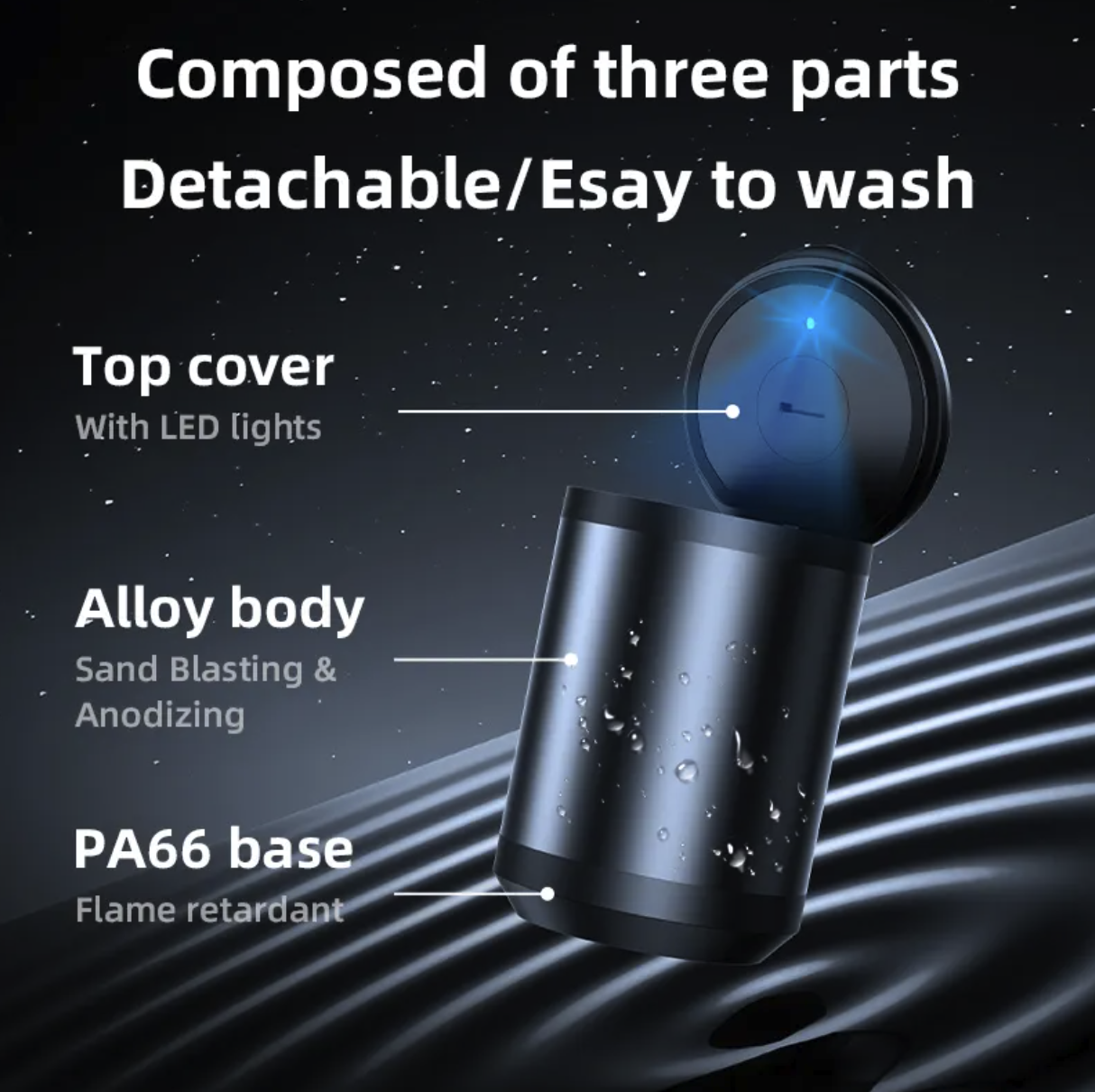 Portable Car Ashtray With Led Blue Light Lid 1