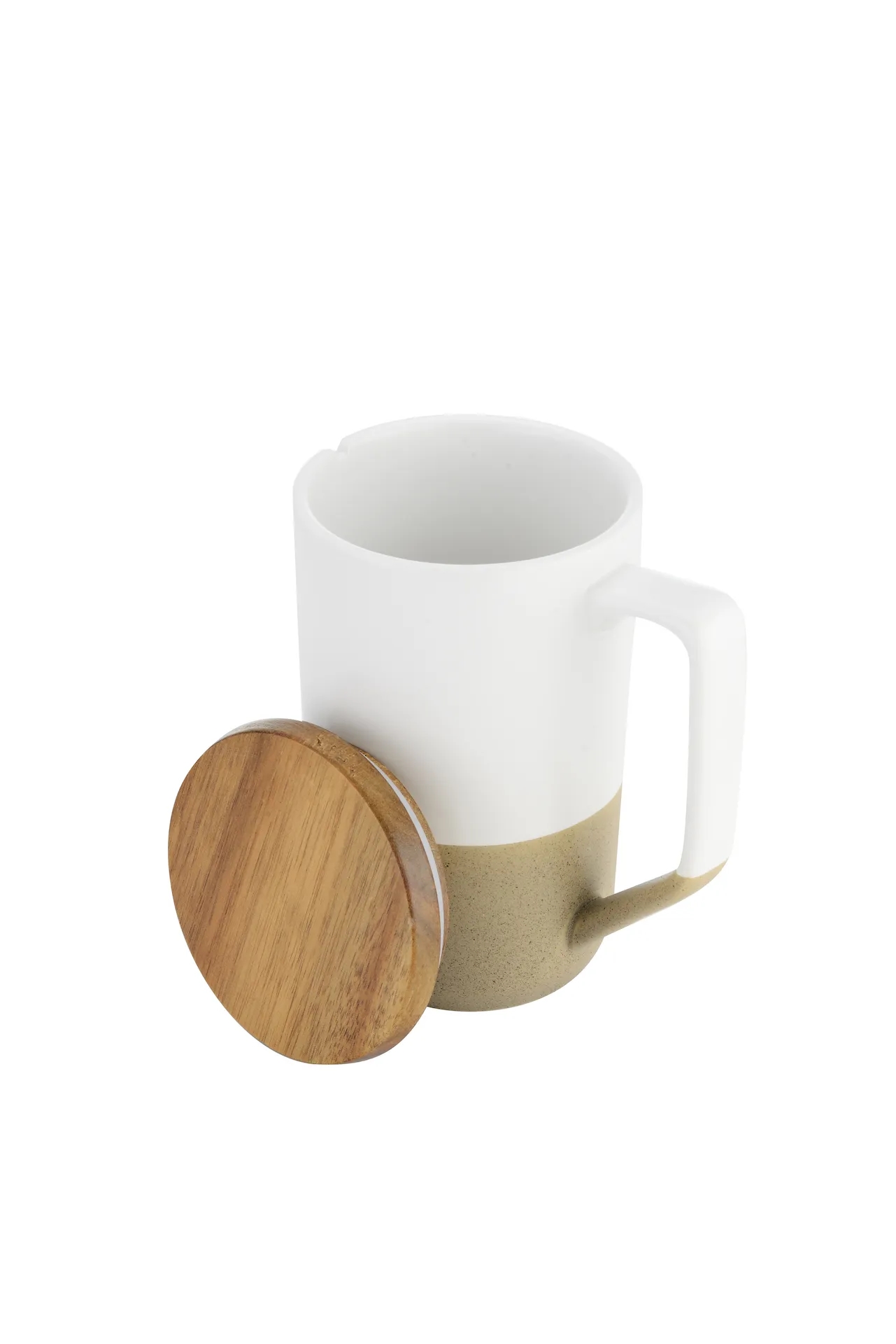 15oz Two-tone Tea or Coffee Ceramic Mug w/ Wood Lid