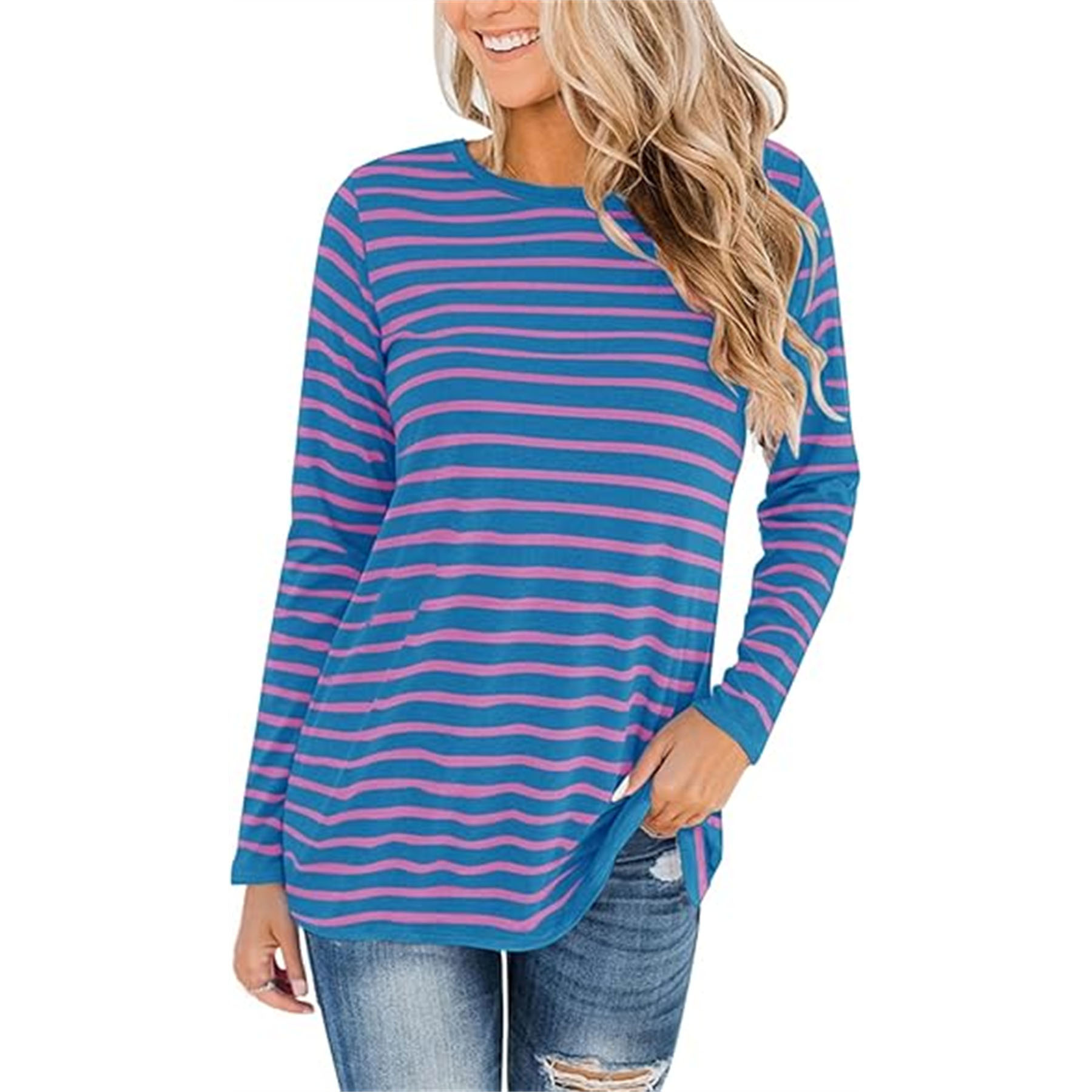 Women's Crew Neck Color Block Blouse 6