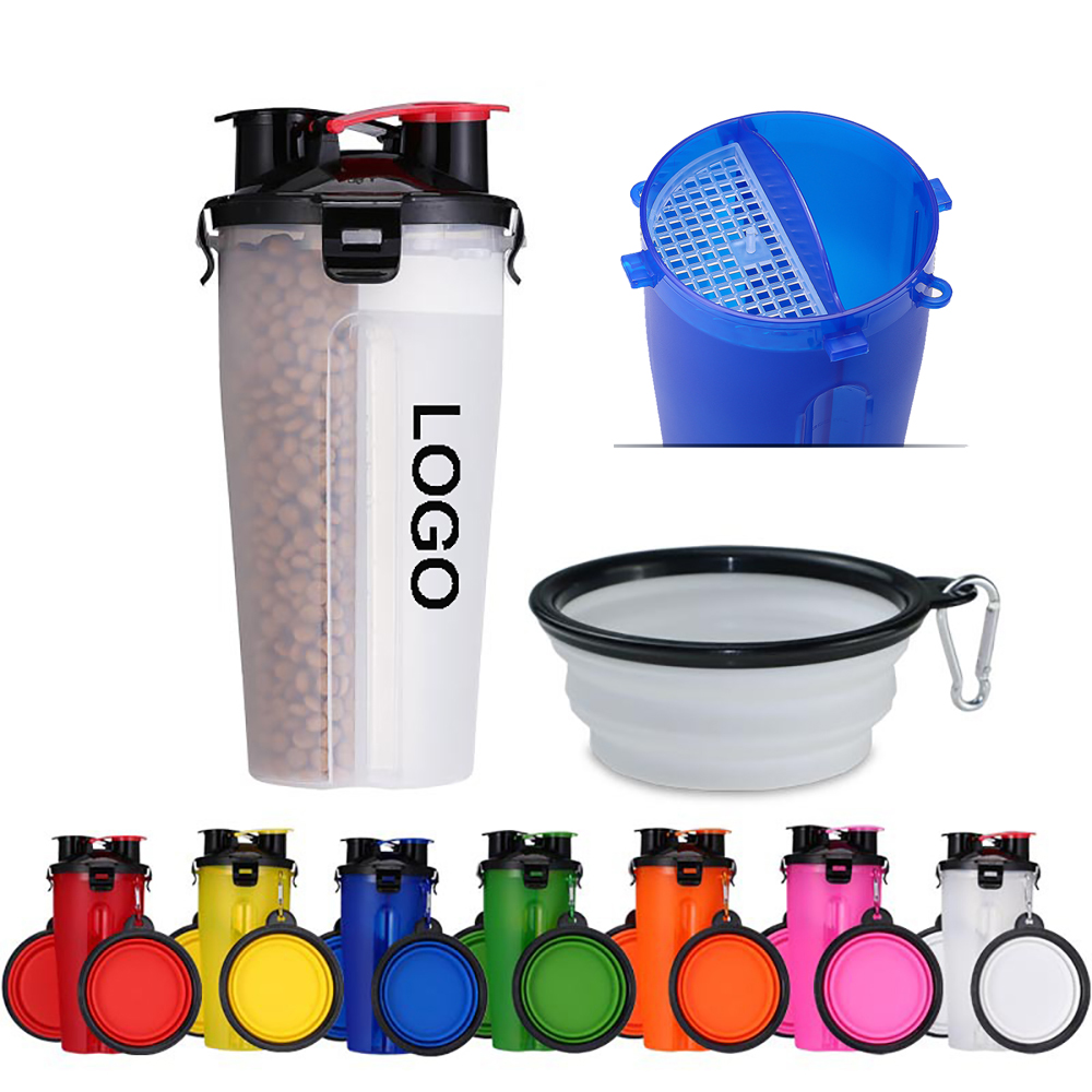 2 In 1 Portable Pet Food/Drink Bottle With Folding Bowls 2